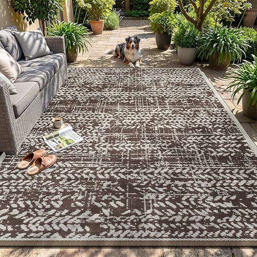 MontVoo Alfombra de Exterior Impermeable-Alfombra de Patio 5x8 Alfombra para Exteriores Reversible RV Camping Picnic Alfombra de Paja Plástica