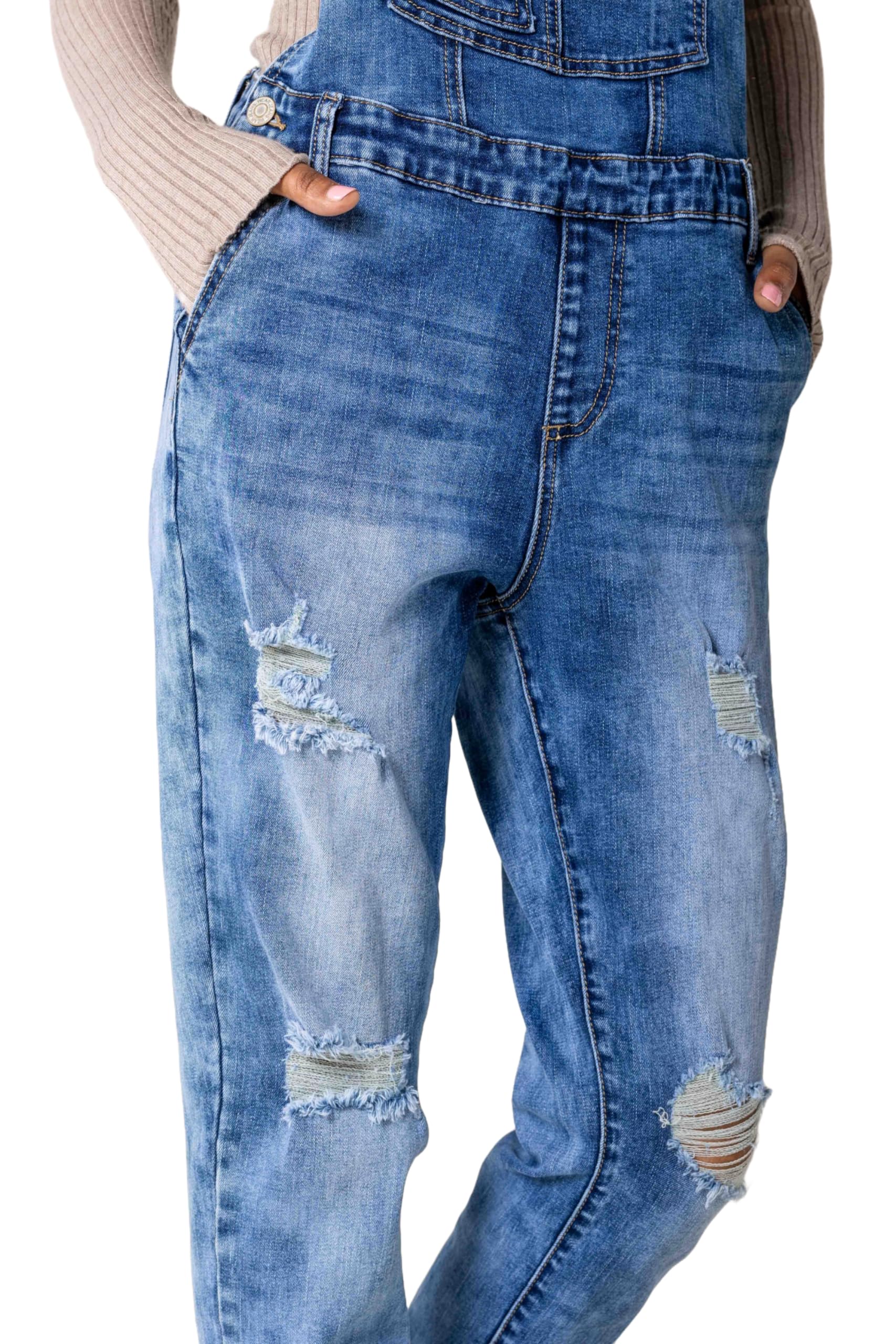 Nina Carter Salopette en Jean pour Femme Boyfriend Look Usé Jumpsuit Denim Combinaison d'été