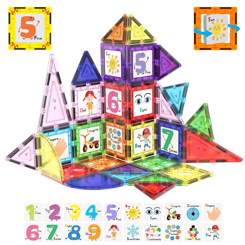 PicassoTiles Magnetic Building Blocks with Tiles and Click-in Educational Graphic Arts Magnet Construction Toy Set STEM Learning Playset Child Brain Development Stacking Playboard