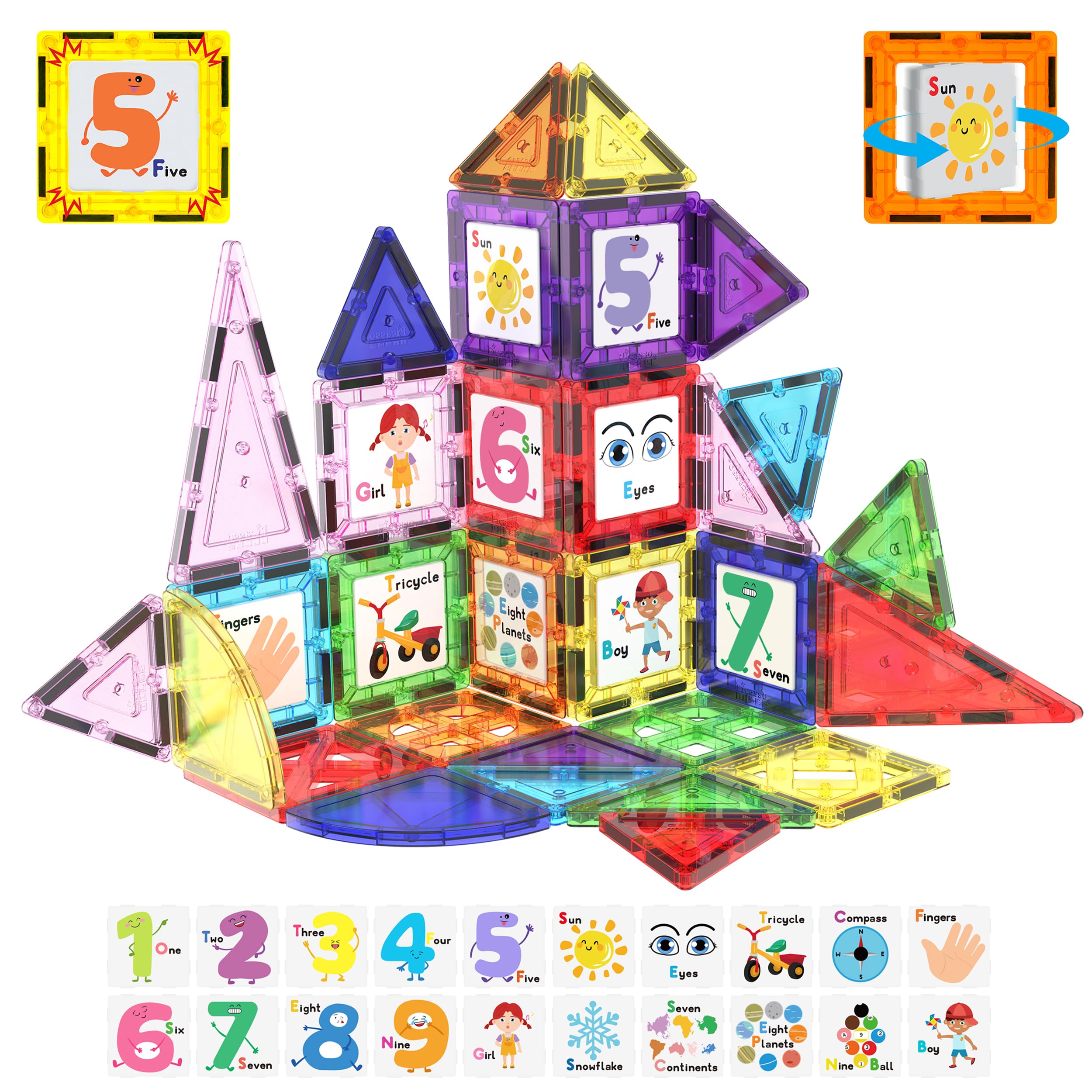 PicassoTiles Magnetic Building Blocks with Tiles and Click-in Educational Graphic Arts Magnet Construction Toy Set STEM Learning Playset Child Brain Development Stacking Playboard - stacking blocks | Mubboo