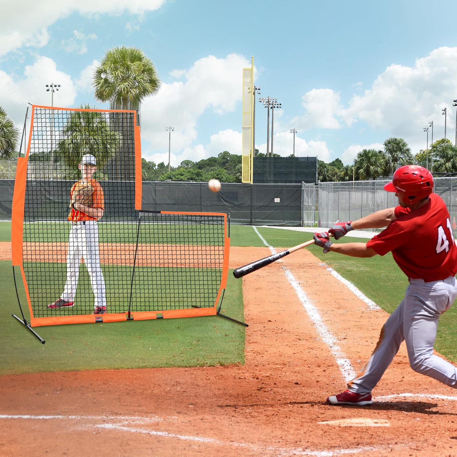 L Screen Baseball Screen Pitching Screen for Batting Cage, Lightweight Pitch Training Ball Accessory, Pitcher Protection 7x7 ft L-Screen Pitching Net Protector Net for Pitcher Safety