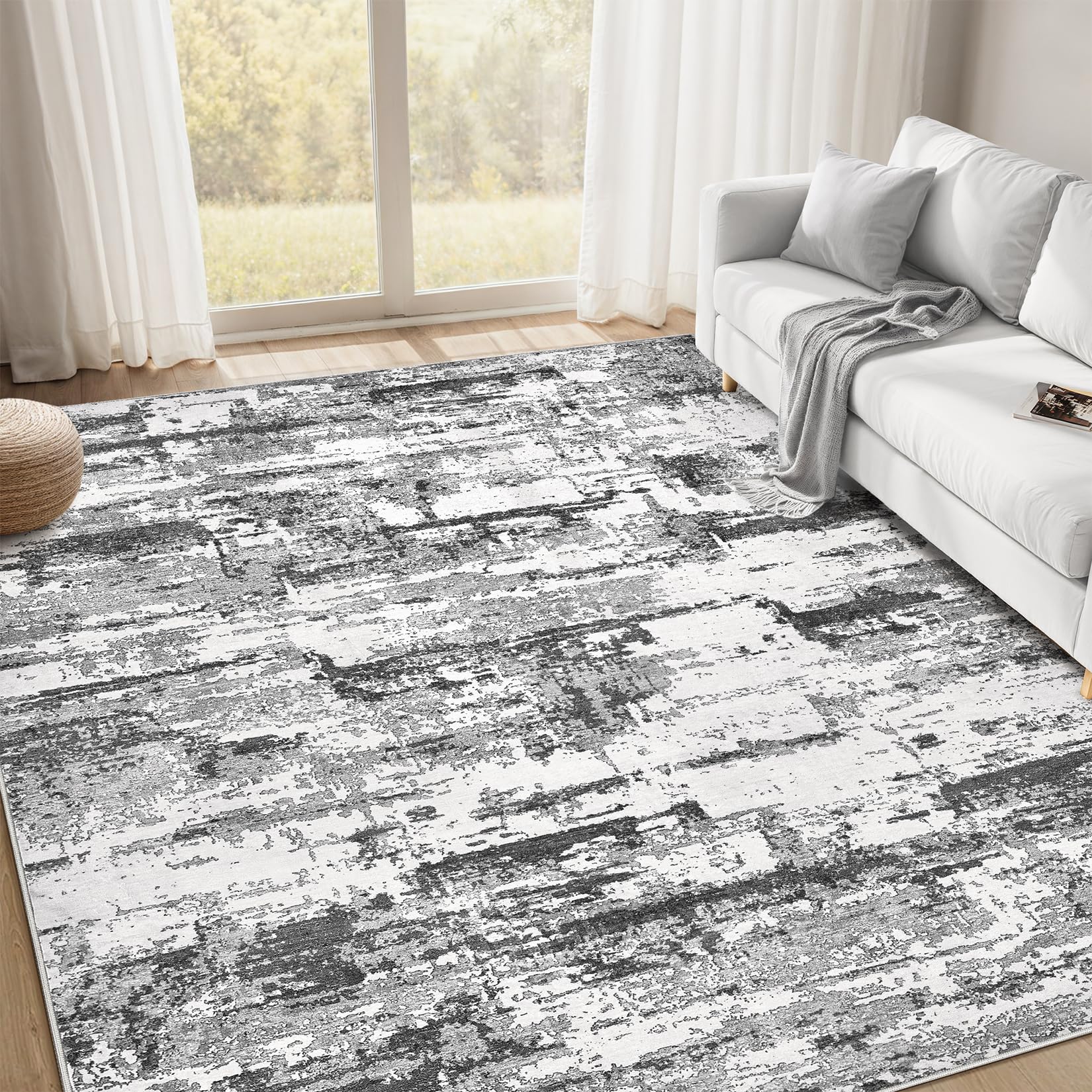 Area Rugs for Living Room 5x7 Abstract Washable Rug Modern Neutral Large Soft Stain Resistant Non-Slip Backing Machine