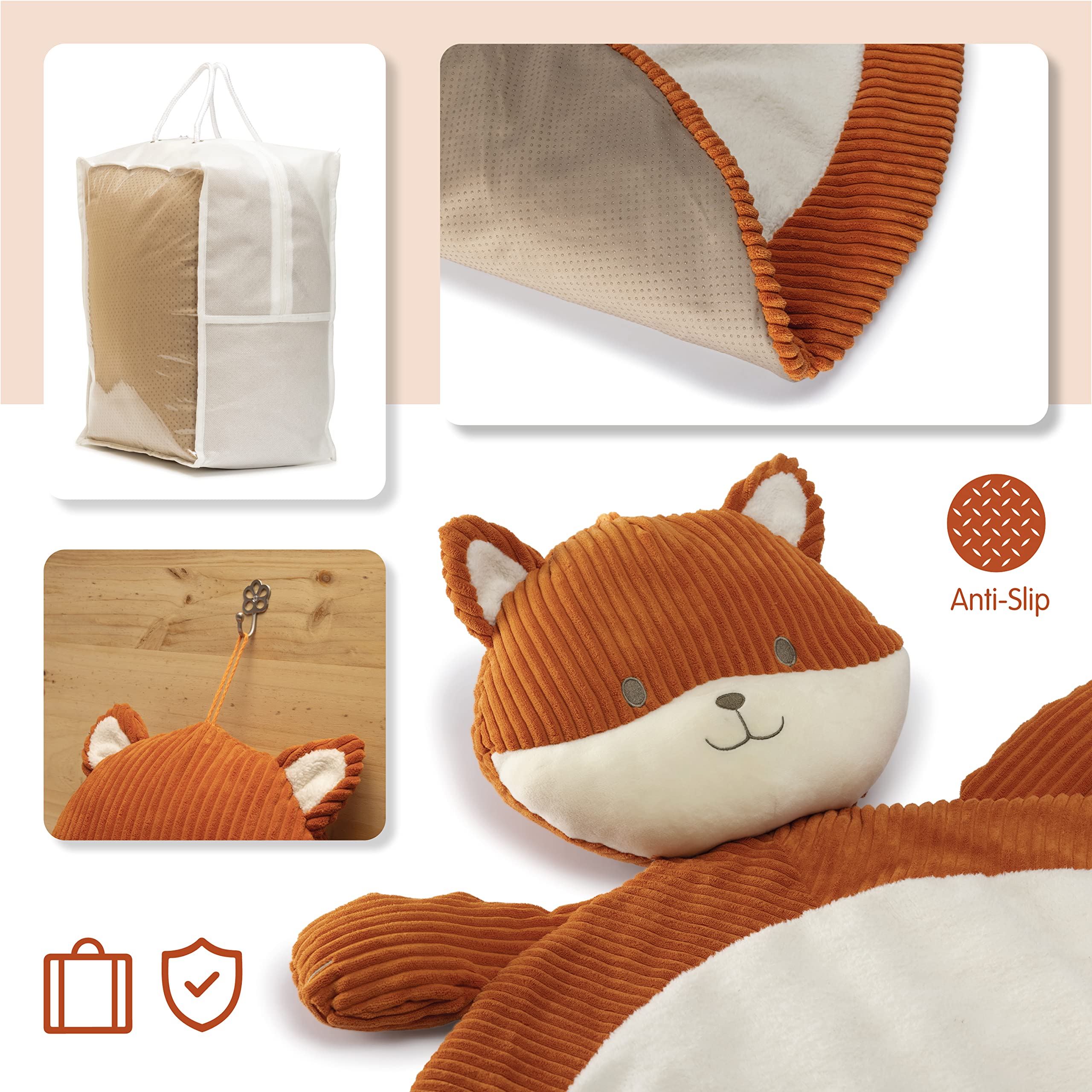 Tapis Eveil Bébé-Matelas de Sol épais pour Ramper et Jouer -Doux et interactif pour la Gymnastique et la psychomotricité-Cadeau pour la Naissance. Baby Shower. XL (Fox)
