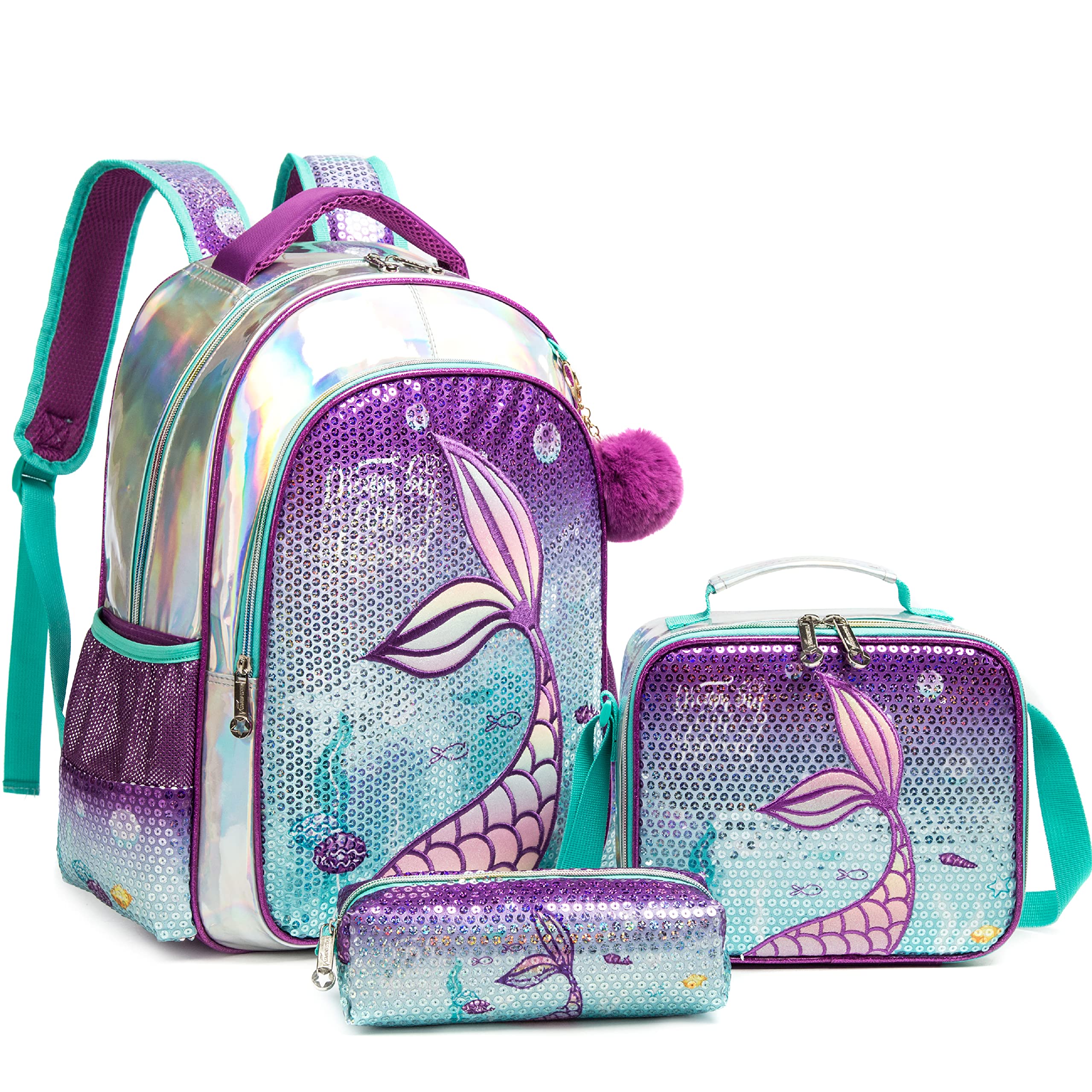 HTgroce Mochila Niña,Sirena Mochila Niña Escuela Primaria Kindergarten Mochilas Escolares Infantiles Lleva una lonchera y un Estuche para lápices 16inch 4-12 Años Mochila Escolar 42x30x20 cm.