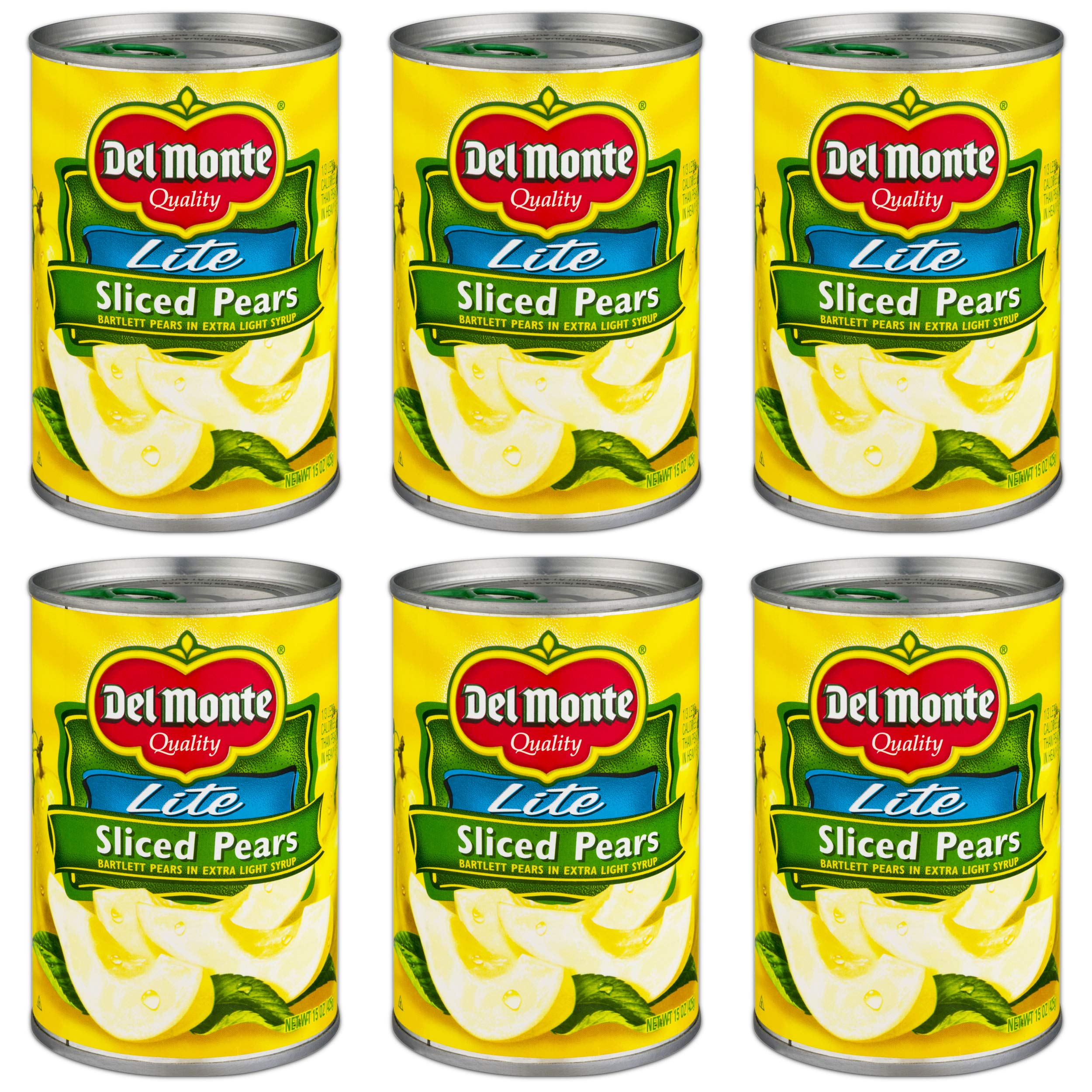 Lite Sliced Pears (Bartlett) in Extra Light Syrup 15oz Can (Pack of 6)