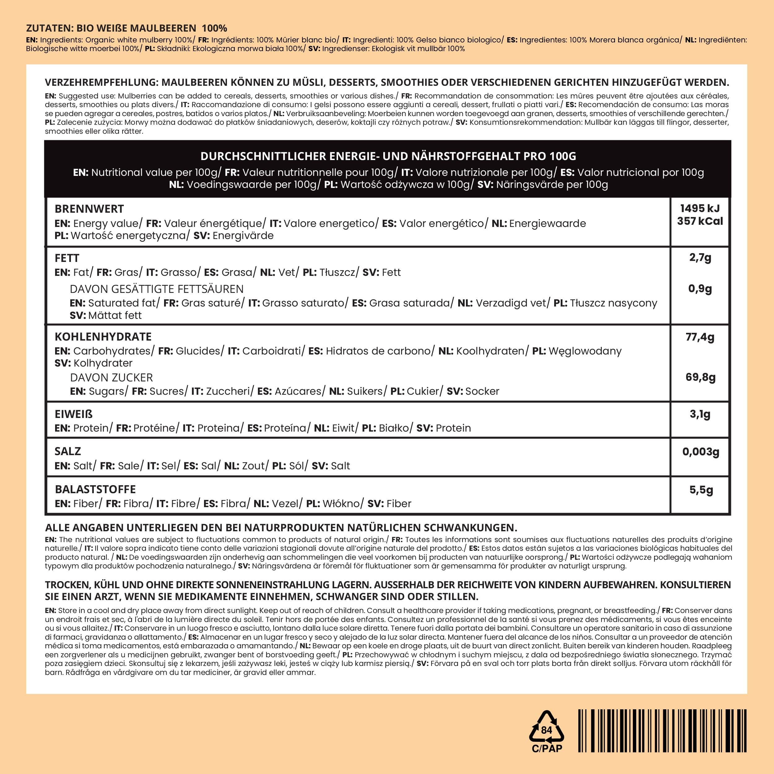 Gelsi Bianchi Biologici (1kg), Gelsi Bianchi Essiccati da Coltivazione Biologica, 100% Naturali e Puri, Snack alla Frutta Pronti da Mangiare, Vegani