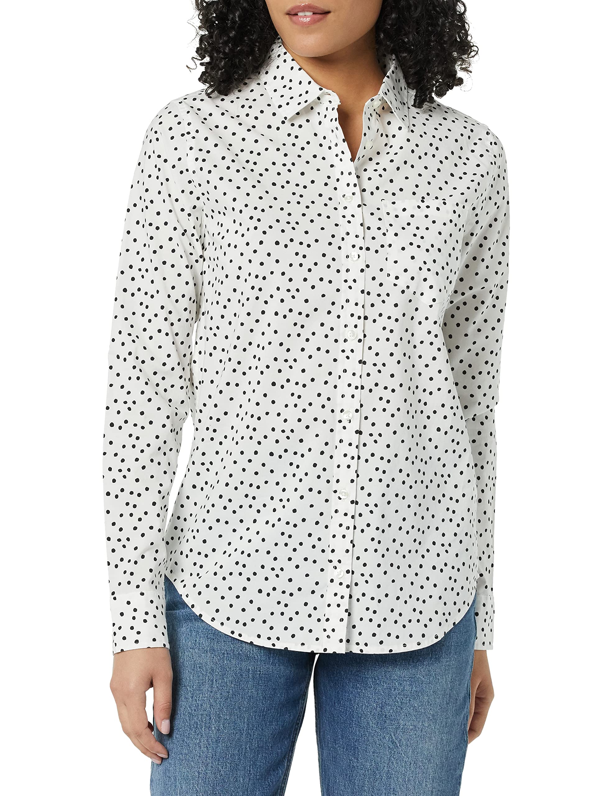 Photo 1 of Amazon Essentials Women's Classic-Fit Long-Sleeve Button-Down Poplin Shirt XX-Large White/Black, Dots