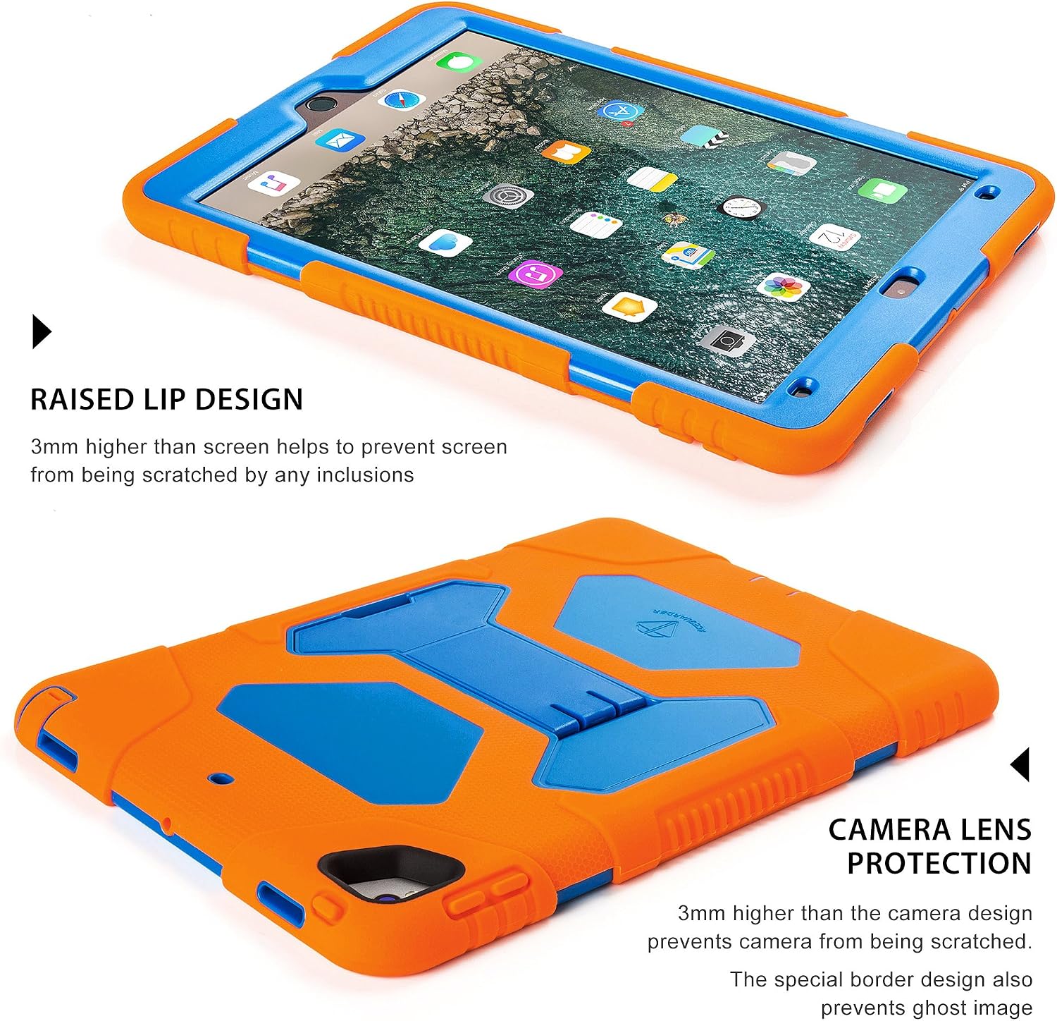 iPad Air 10.5" 2019/iPad Pro 10.5 2017 Kids Case, ACEGUARDER Shockproof Impact Resistant Protective Rugged Cover with Kickstand - Orange/Blue