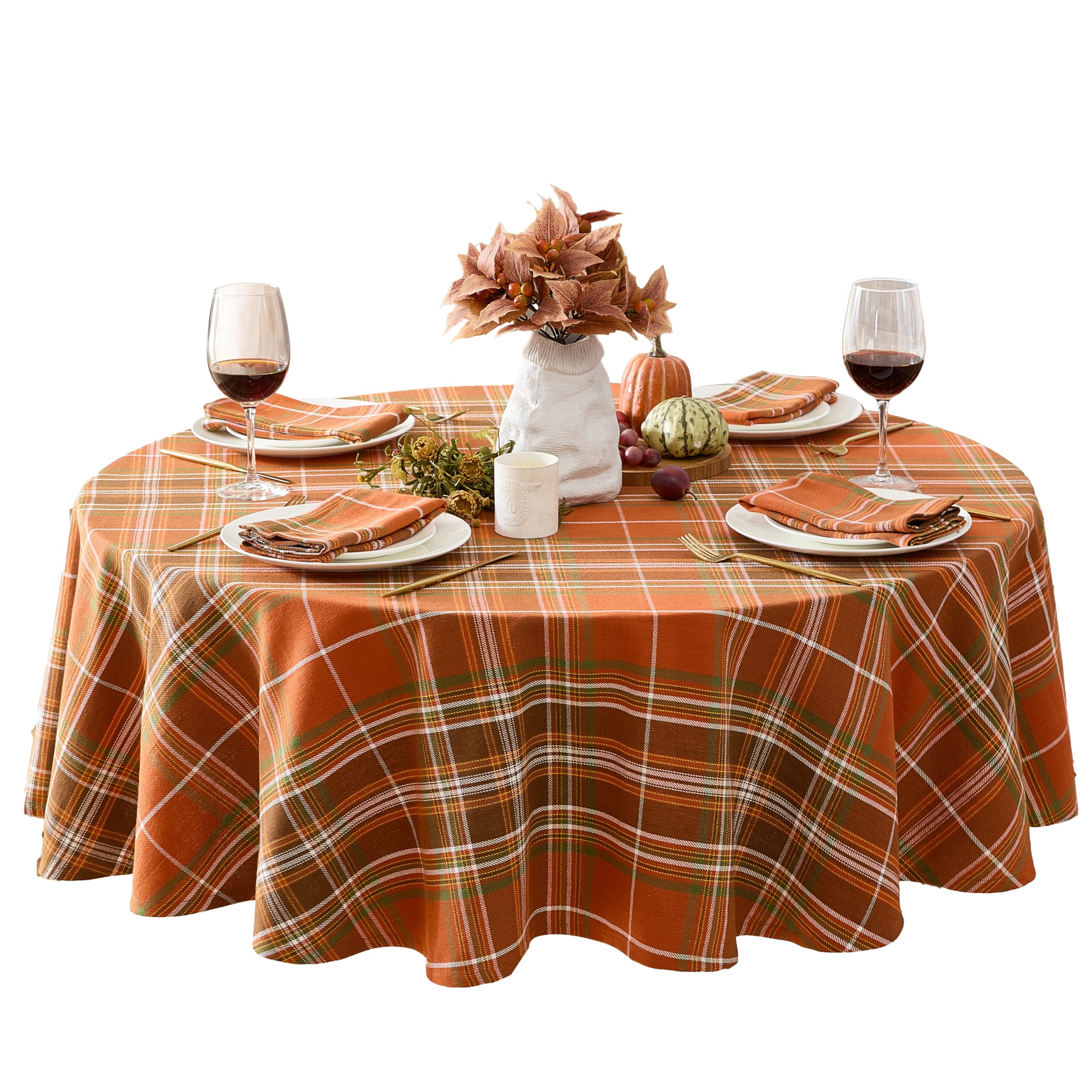 Newbridge Thanksgiving Culloden Plaid Fabric Weave Tablecloth Traditional Bold Rust Green 100% Cotton Plaid Table Cover, 70 Inch Round 70" (Round)