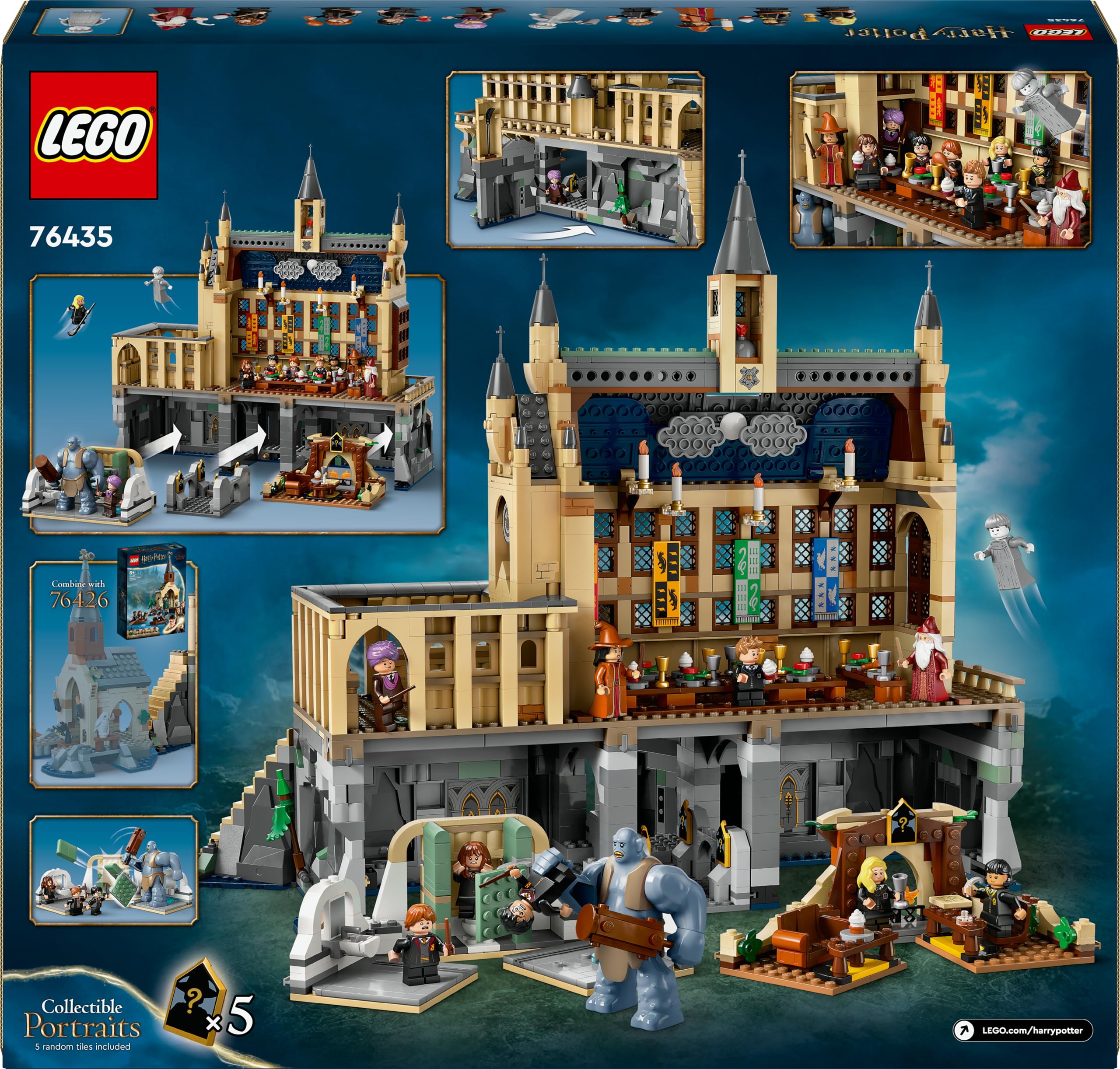 LEGO Harry Potter Castello di Hogwarts: Sala Grande, Giocattolo da Collezione con 11 Minifigure tra cui Hermione Granger, Giochi Fantasy per Bambini e Bambine da 10 Anni, Idea Regalo Magica 76435