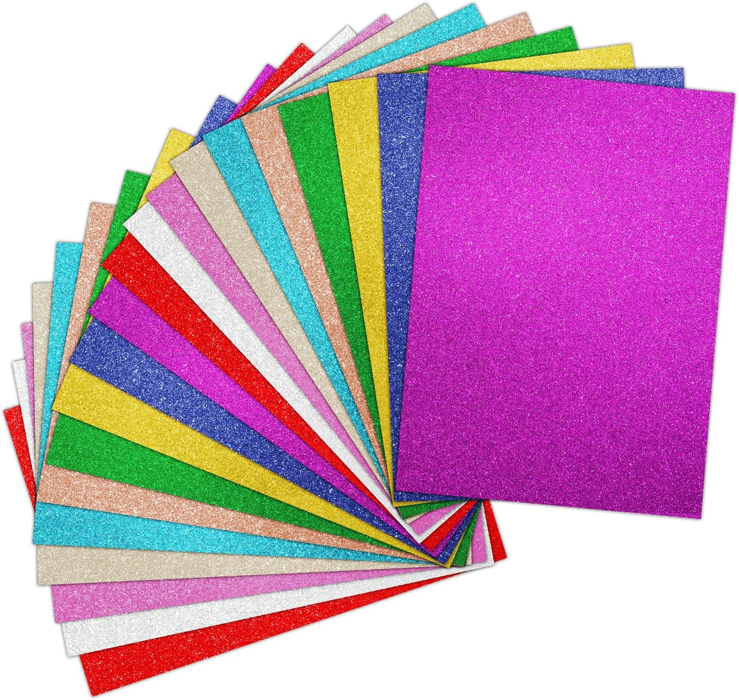 20 Sheets Glitter Paper for Crafts, 29.7 x 21 cm, A4 Colourful Glitter Paper with Self-Adhesive Wiggly Eye, 250 g/m² Craft Paper, Glitter Card for Children, DIY Greeting Cards, Scrapbooking