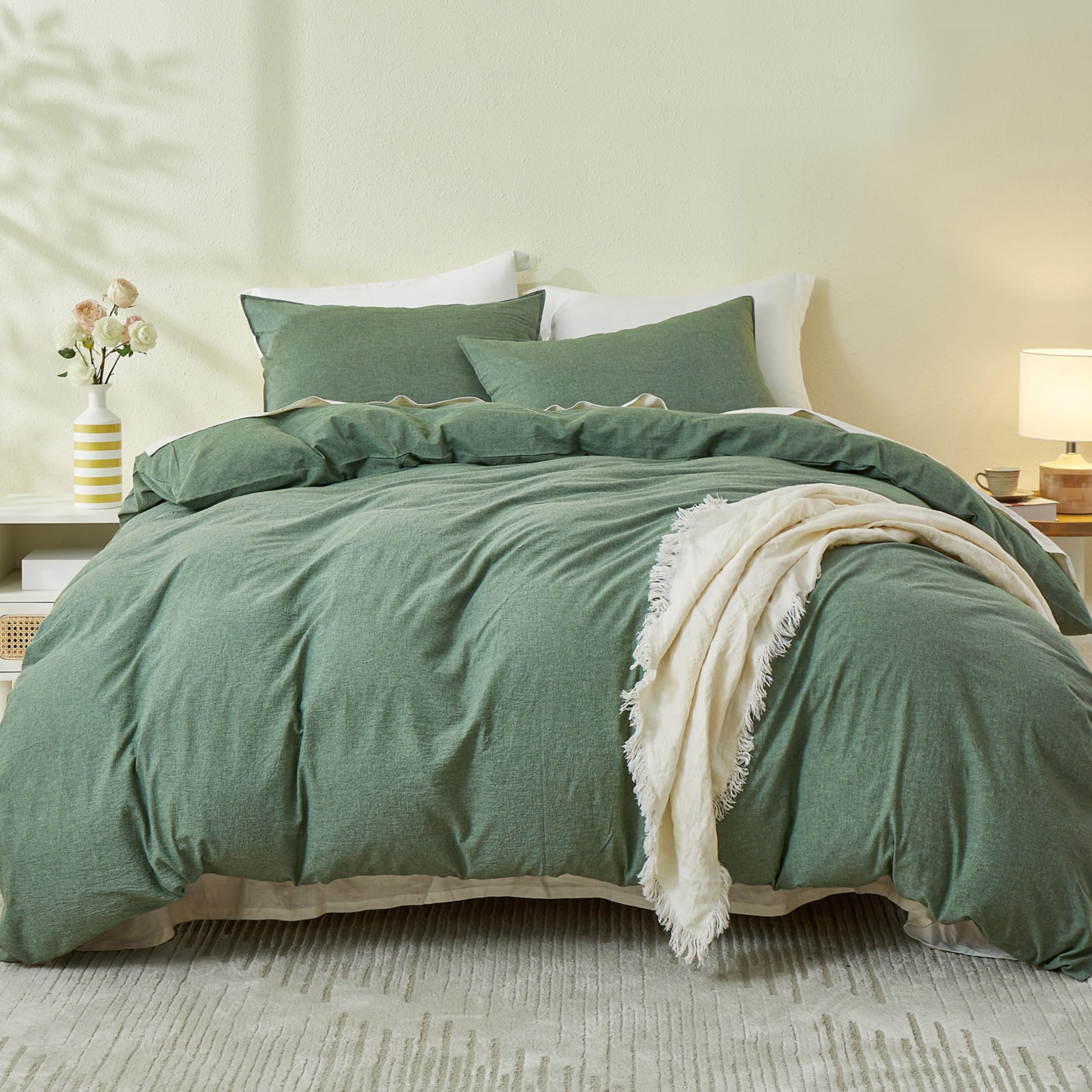 Simple&Opulence Double Duvet Cover Sets, 100% Washed Cotton Soft Cozy Quilt Cover