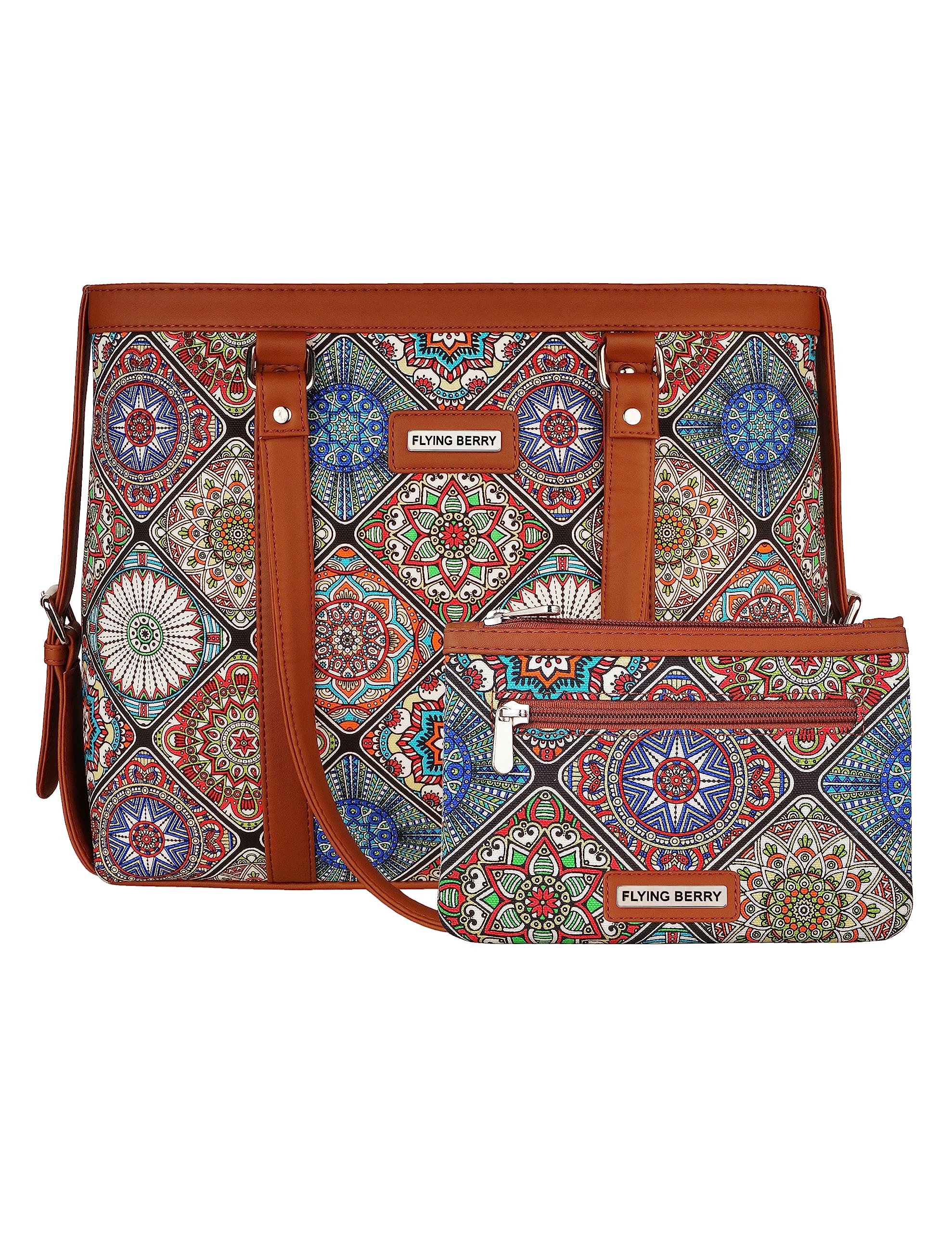 FLYING BERRY Printed Handicraft Fabric & Vegan Leather Sustainable Shoulder Laptop Bag Combo with pouch (B0C7C5GF5R) Amazon Price History, Amazon Price Tracker