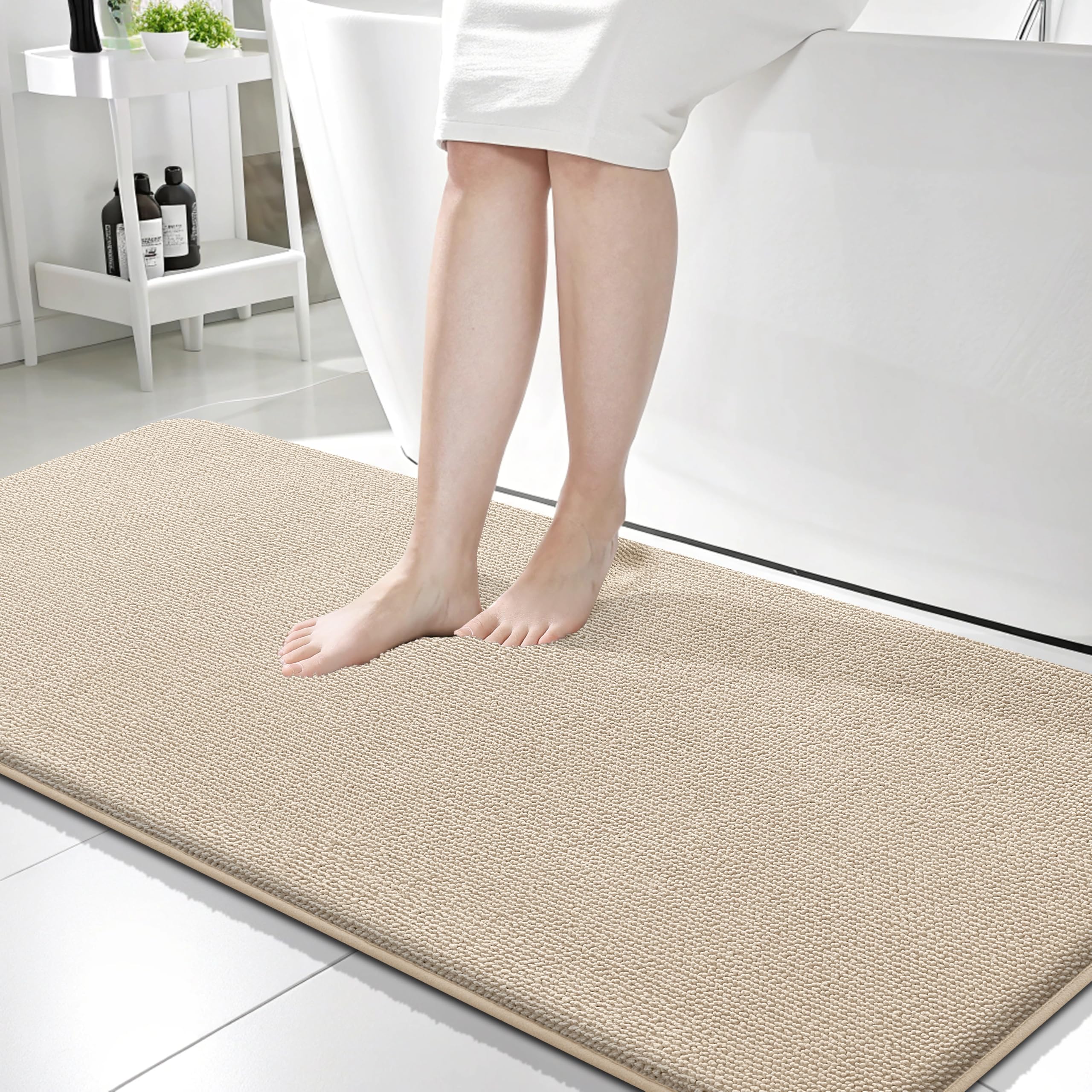 OLANLY Memory Foam Bathroom Runner Rugs 59x24, Absorbent Long Mat, Beige