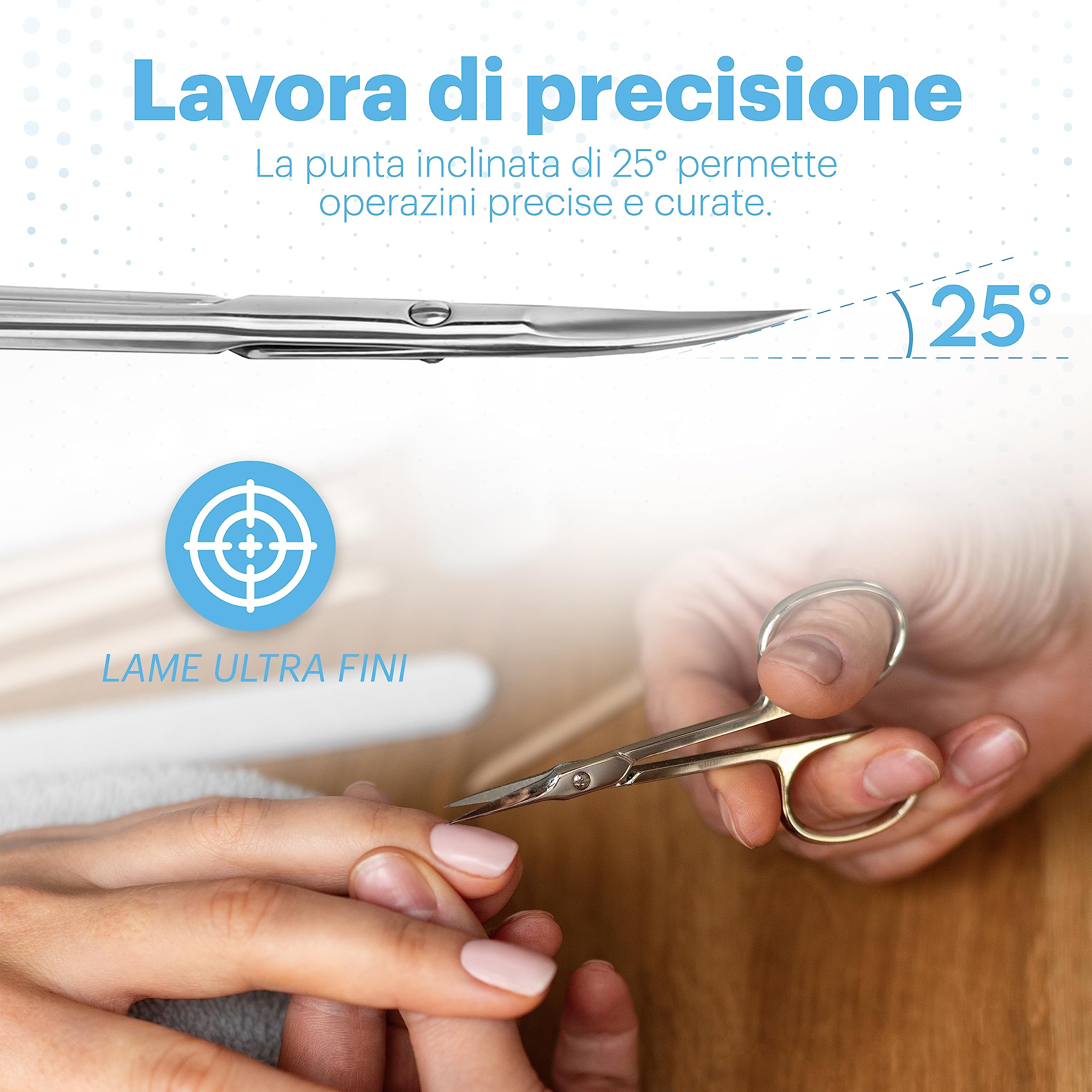 Forbici per Cuticole in Acciaio Inox, Lama di Precisione Professionale, Strumento Manicure e Pedicure per Rimozione Cuticole e Taglio Unghie, Ergonomiche e Antiscivolo