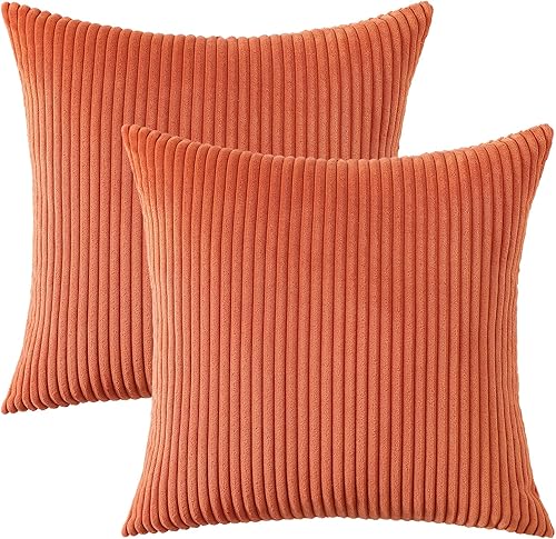 Miniatura 8 de Mecatny Juego de 2 fundas de almohada decorativas de pana de 18 x 18 pulgadas, para sofá, sala de estar, suave color naranja quemado, neutro,