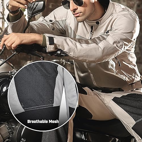 Miniatura 5 de WICKED STOCK - Pantalones de motocicleta para hombre, de malla gris y negra, con armadura aprobada por la CE