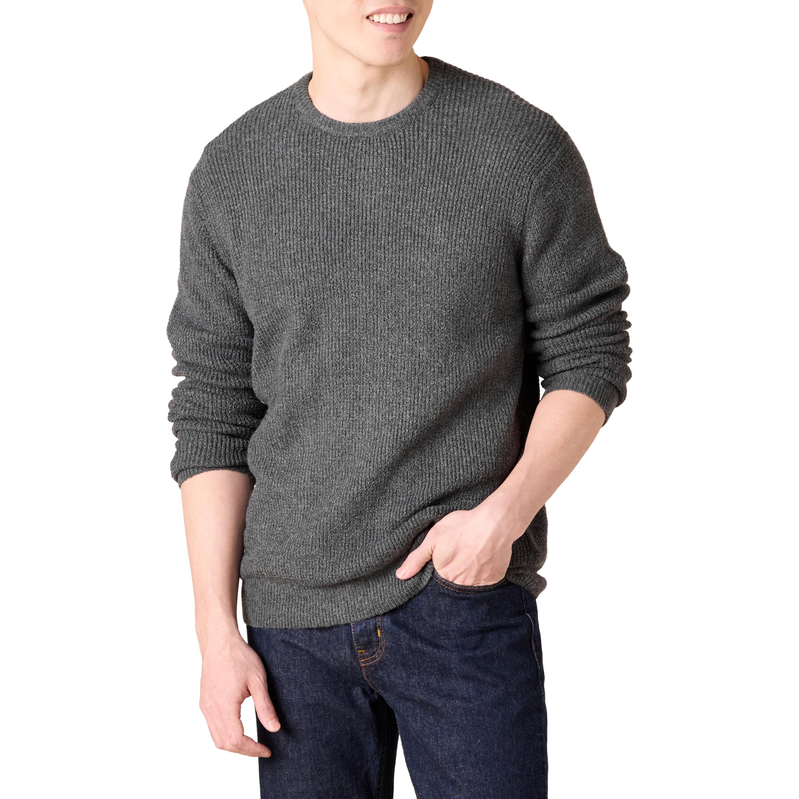 Amazon Essentials Men's Long-Sleeve Soft Touch Waffle Stitch Crewneck Sweater, Charcoal Heather, X-Large