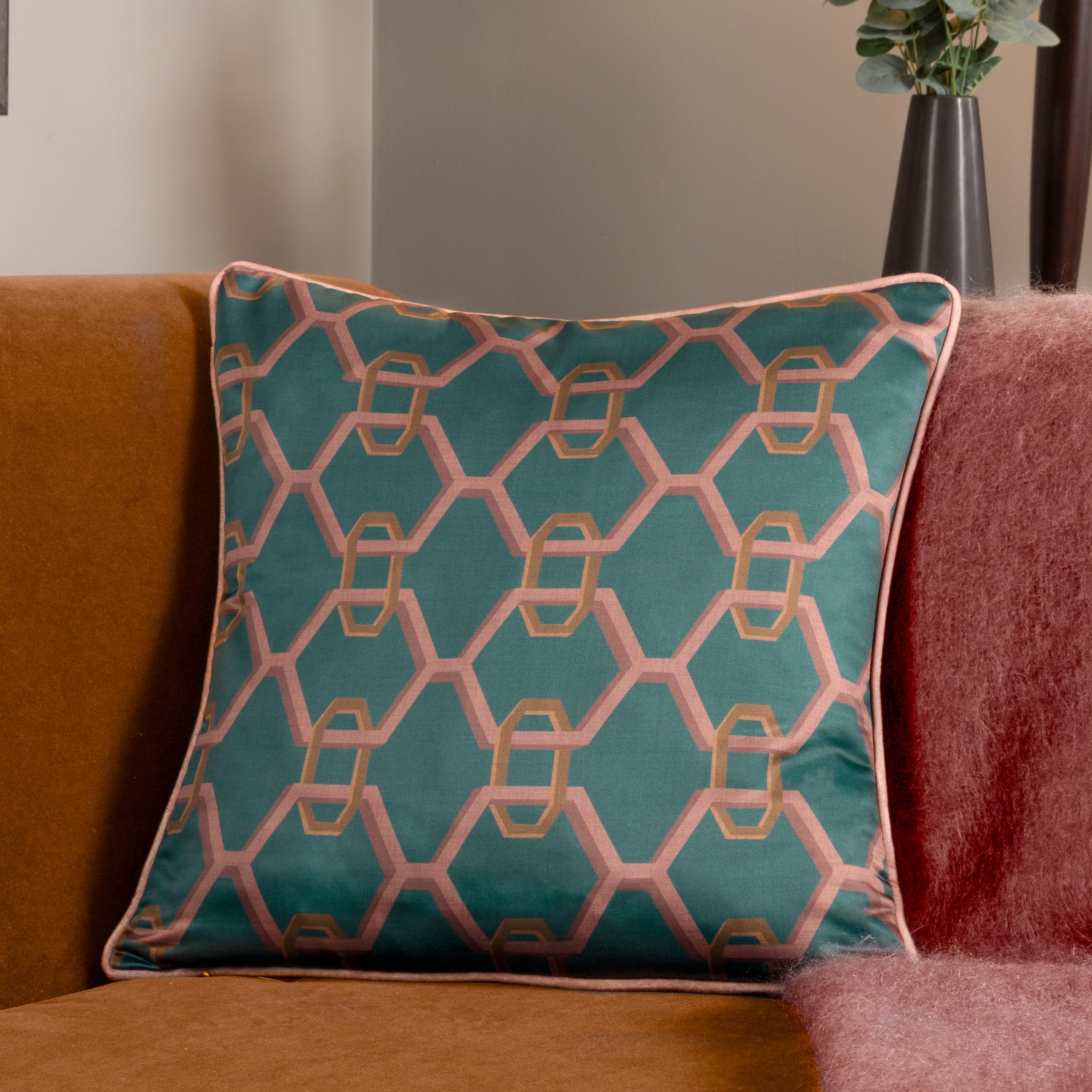 Paoletti Carnaby Chain Geometric Satin Feather Rich Filled Cushion
