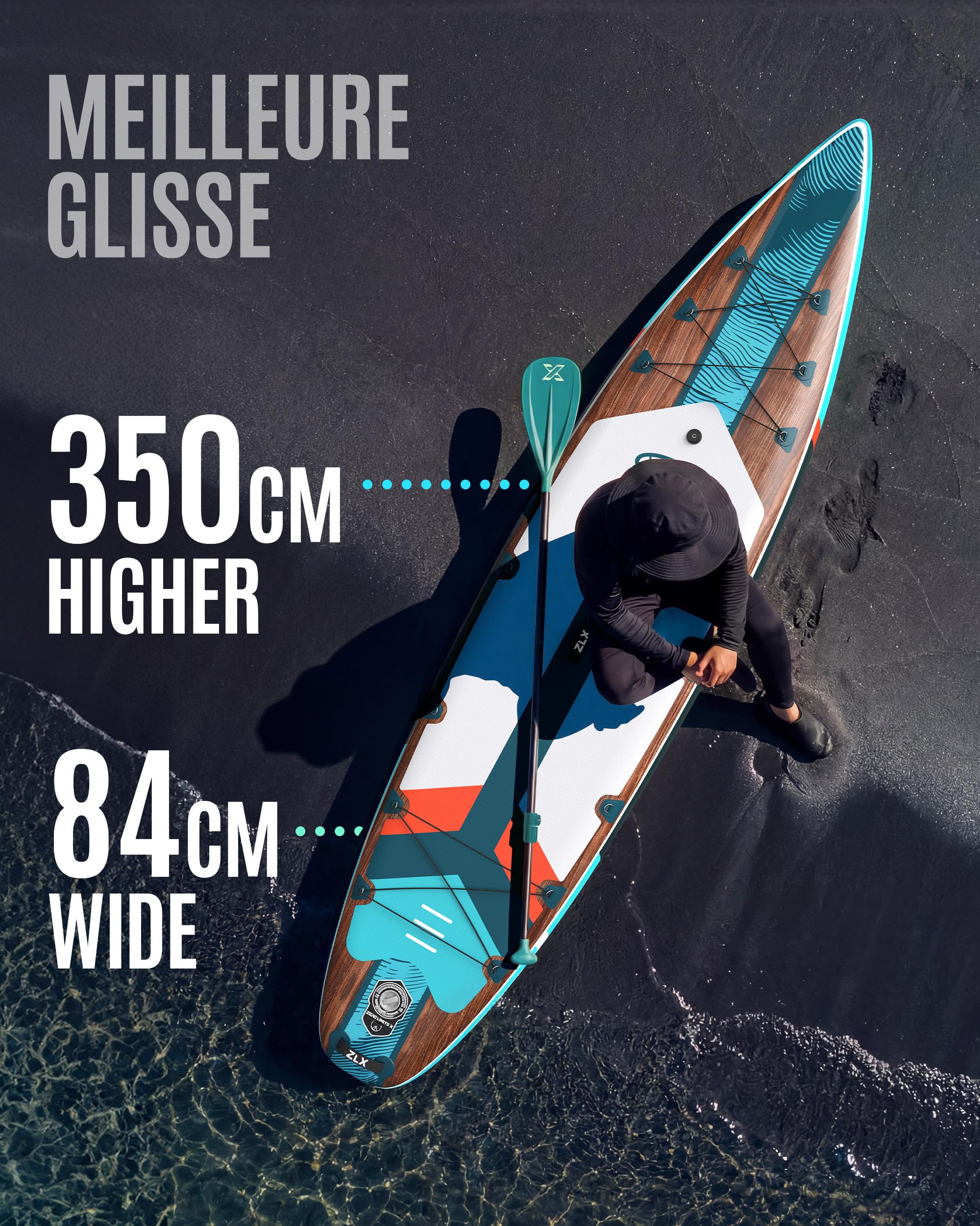 ZLX Planche de Paddle Gonflable Touring 350cm avec Siège Kayak | Sup Rapide et Stable Longue Distance, Charge 180kg, Stand Up Paddle Board Exploration