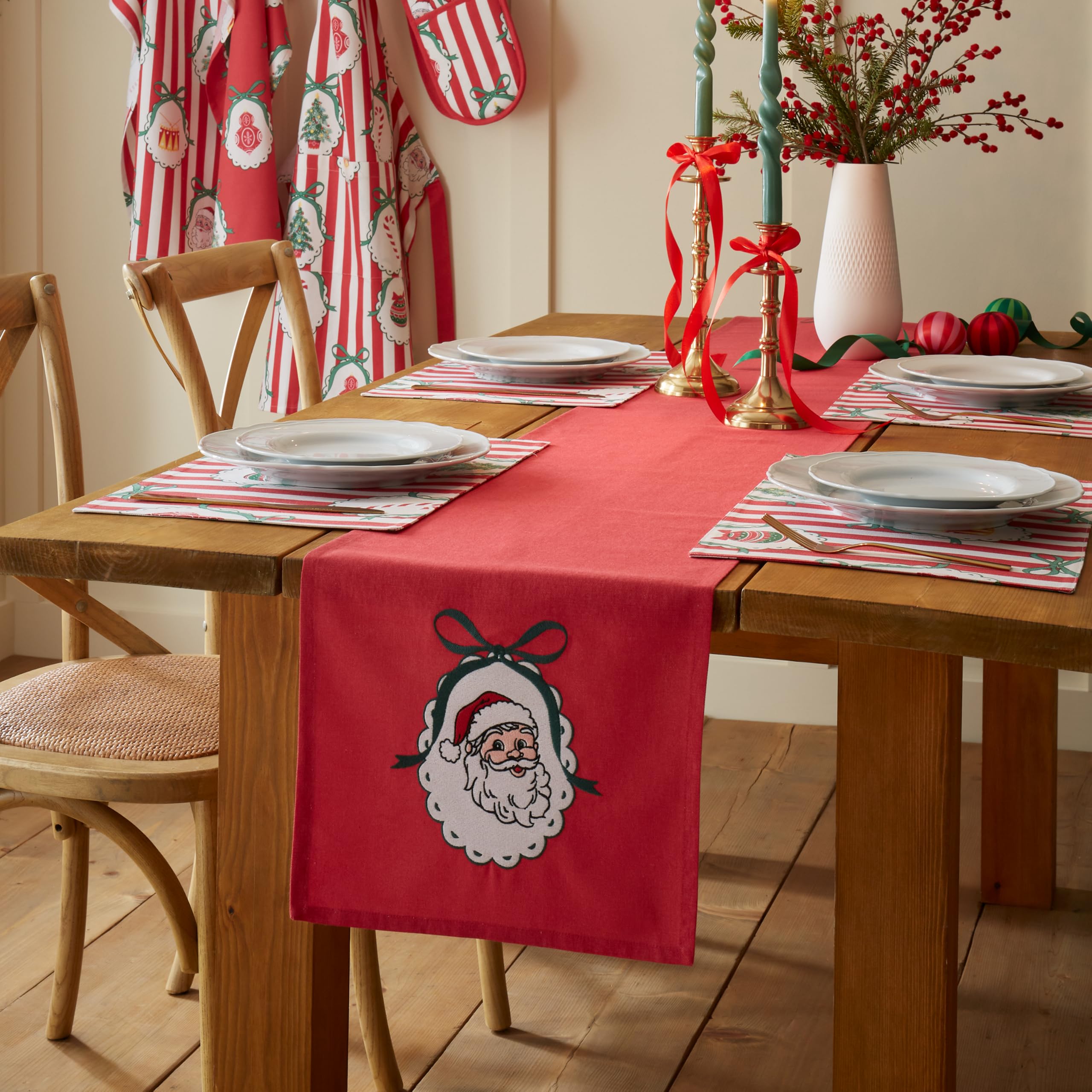 Catherine Lansfield Christmas Vintage Stripe Dining Table Runner Red