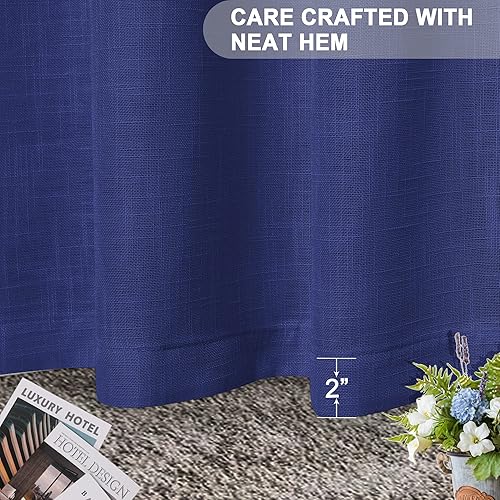Miniatura 7 de Kinryb Cortinas traslúcidas de lino azul oscuro de 95 pulgadas de largo para sala de estar, ojales suaves en la parte superior, extralargas,