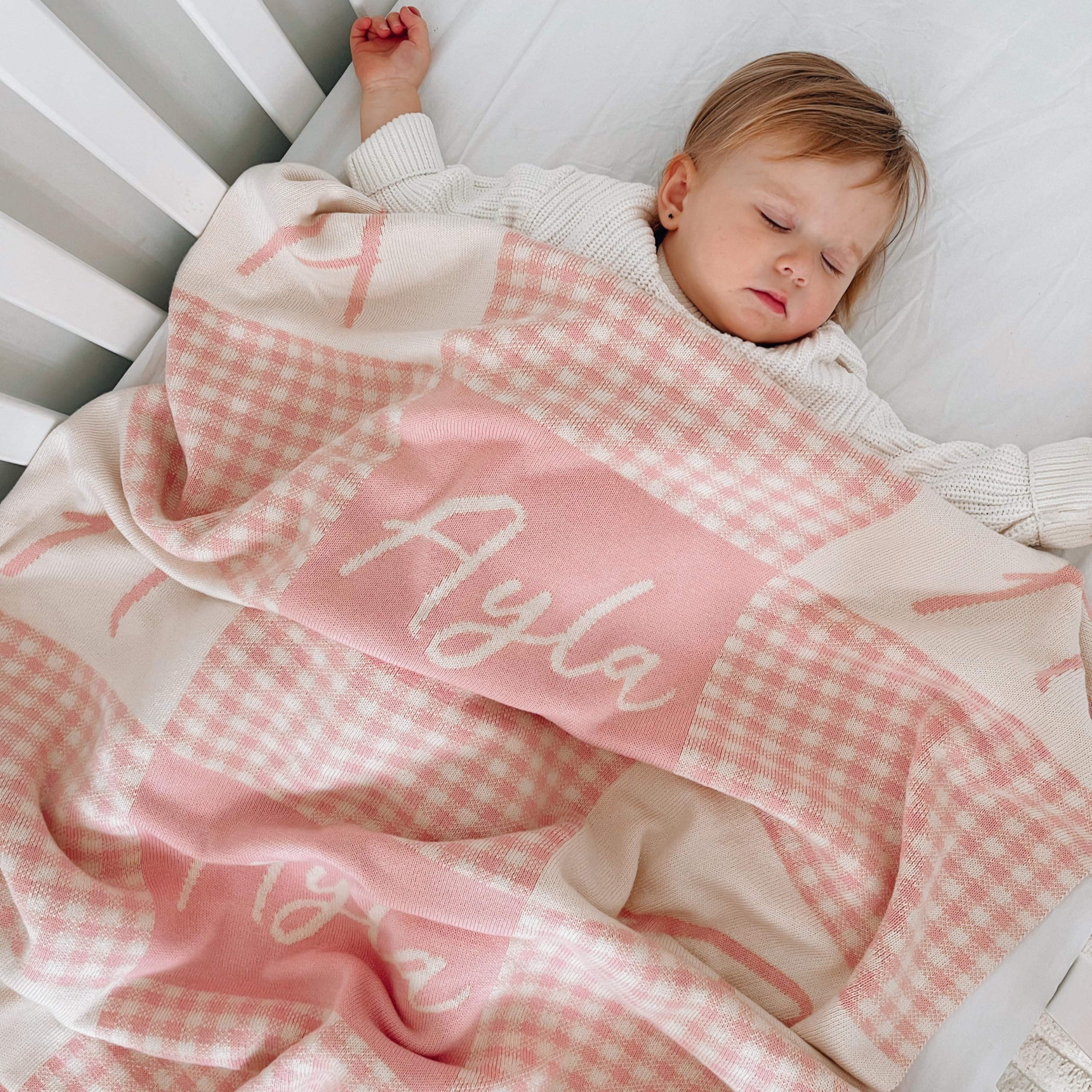 Personalized Signature Gingham Blanket – 100% Organic Cotton Customized Baby Blanket, Custom Name, Bassinet 30x40, Gift for Baby Shower, Birthday Present, Girls and Boys, Toddler Kids, Made In America