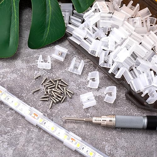 Miniatura 6 de Pndeyo Clips de tira de luz LED con tornillos, 100 piezas, clips de luz de cuerda para exteriores, clips de montaje de neón, soporte de abrazadera