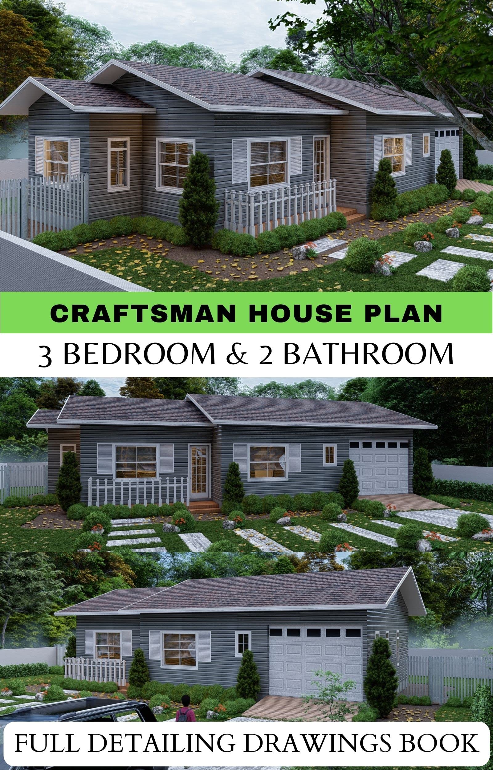 Plan de maison Craftsman 3 chambres et 2 SDB avec fichier CAD original complet