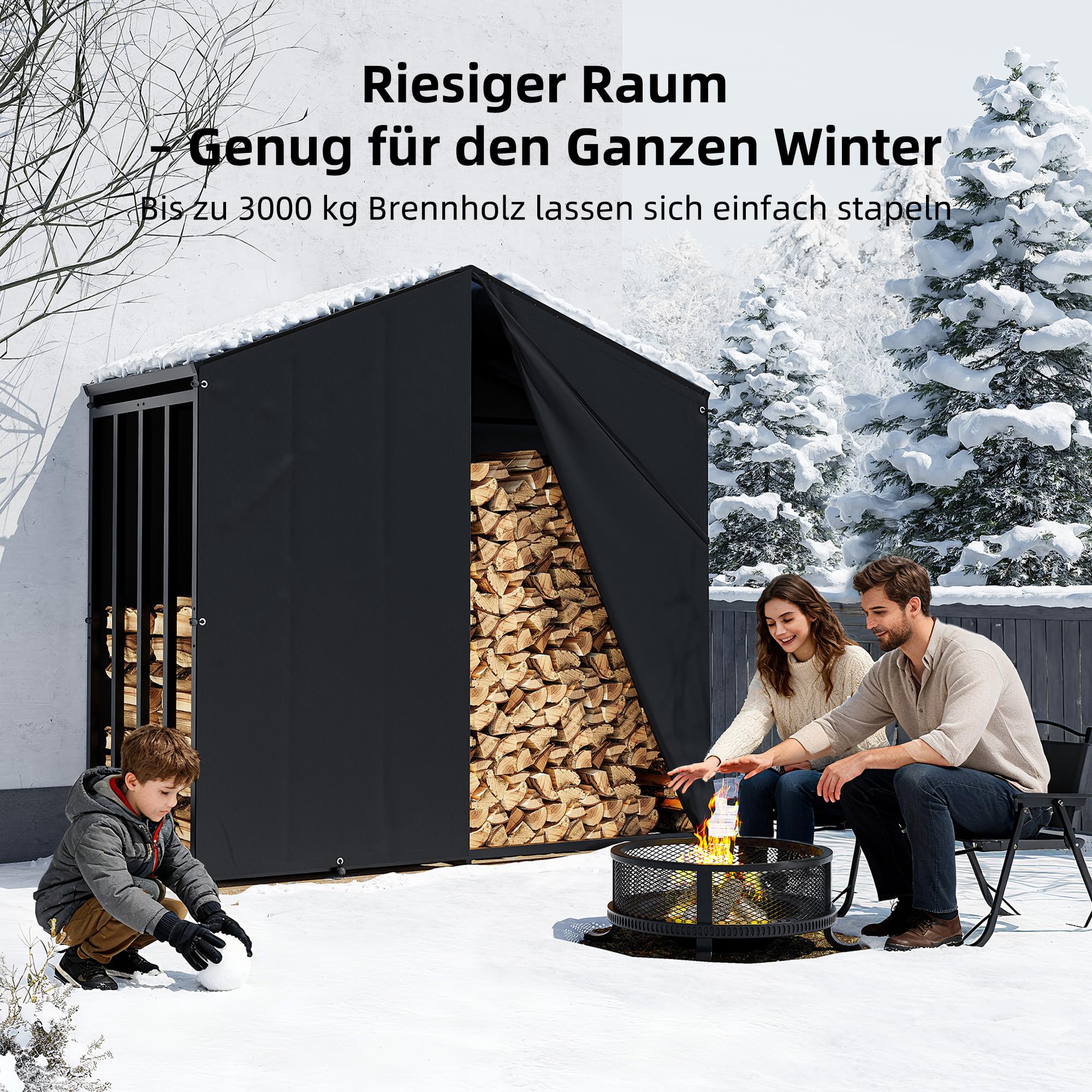 Amopatio Kaminholzregal aussen XXXL–187x105x190cm, Brennholzregal außen mit Abdeckung 5,3SRM / 3,5m³, Metall Holzstapelhilfe, Stahlrahmen & Polyester-Dach, Garten Holzlager, Holzunterstand, Anthrazit