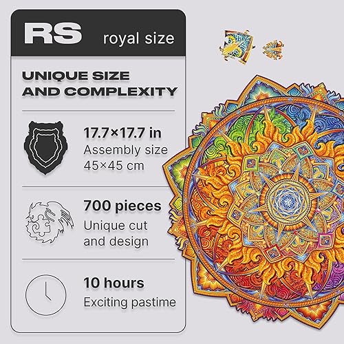 Miniatura 2 de UNIDRAGON Rompecabezas de madera originales  Mandala Nascent Sun, 700 piezas, tamaño real de 17.7 x 17.7 pulgadas, hermoso paquete de regalo, forma