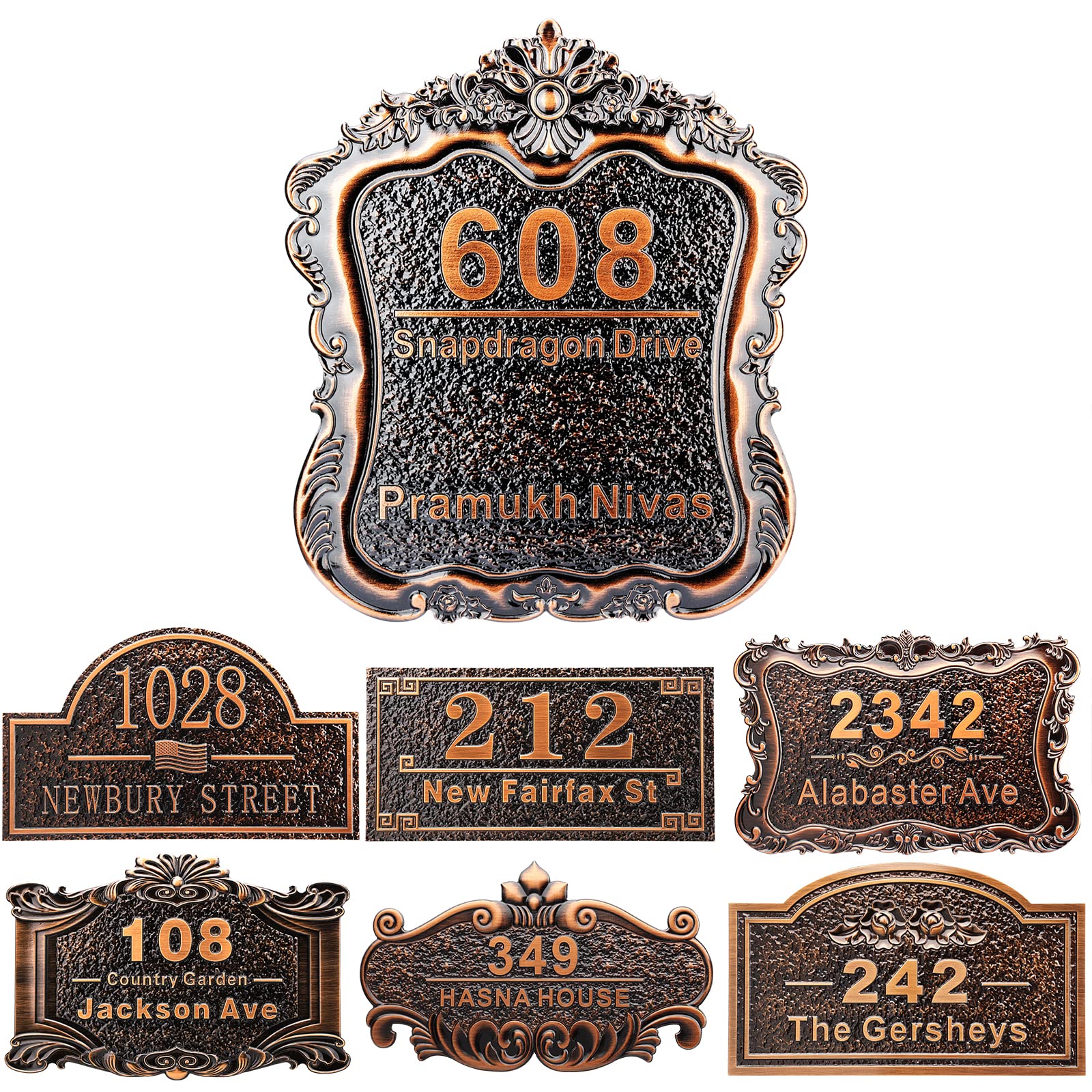Personalized House Address Plaque 12" Cast Numbers for Outside Custom Street Name Address Sign Plate Vintage for Mailbox Door Room Classic Wall Outdoor Antique Copper