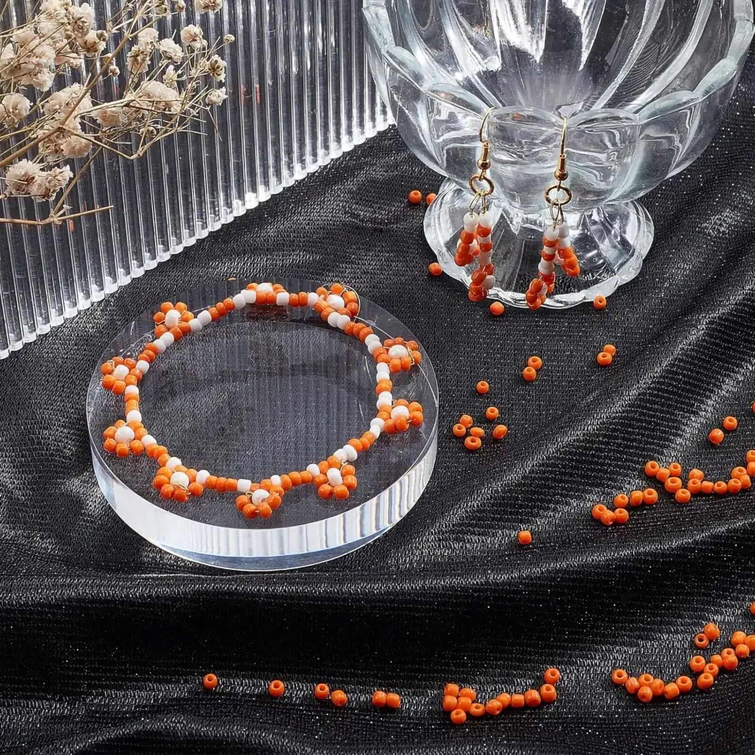 INDIKONB Seed Beads Opaque Coloured Small Glass Beads 11/0 2mm | Tiny Beads for Vibrant Crafting | Perfect for Jewelry Making, DIY Projects, and Beading (Orange) 2