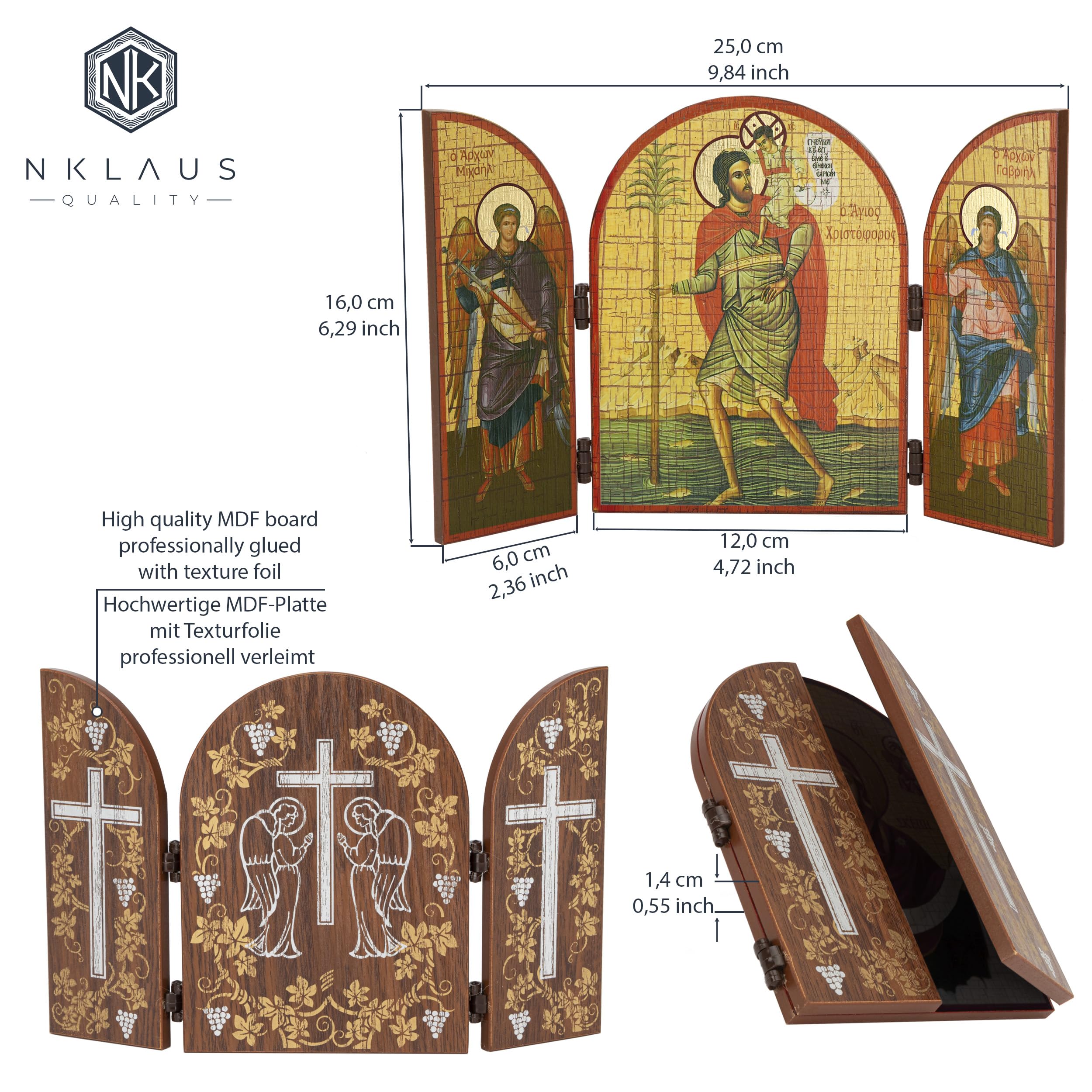 NKlaus Saint Christopher Icon Triptych Wood 25 x 16 cm Christian 13822, 25L x 16W cm - Image 2