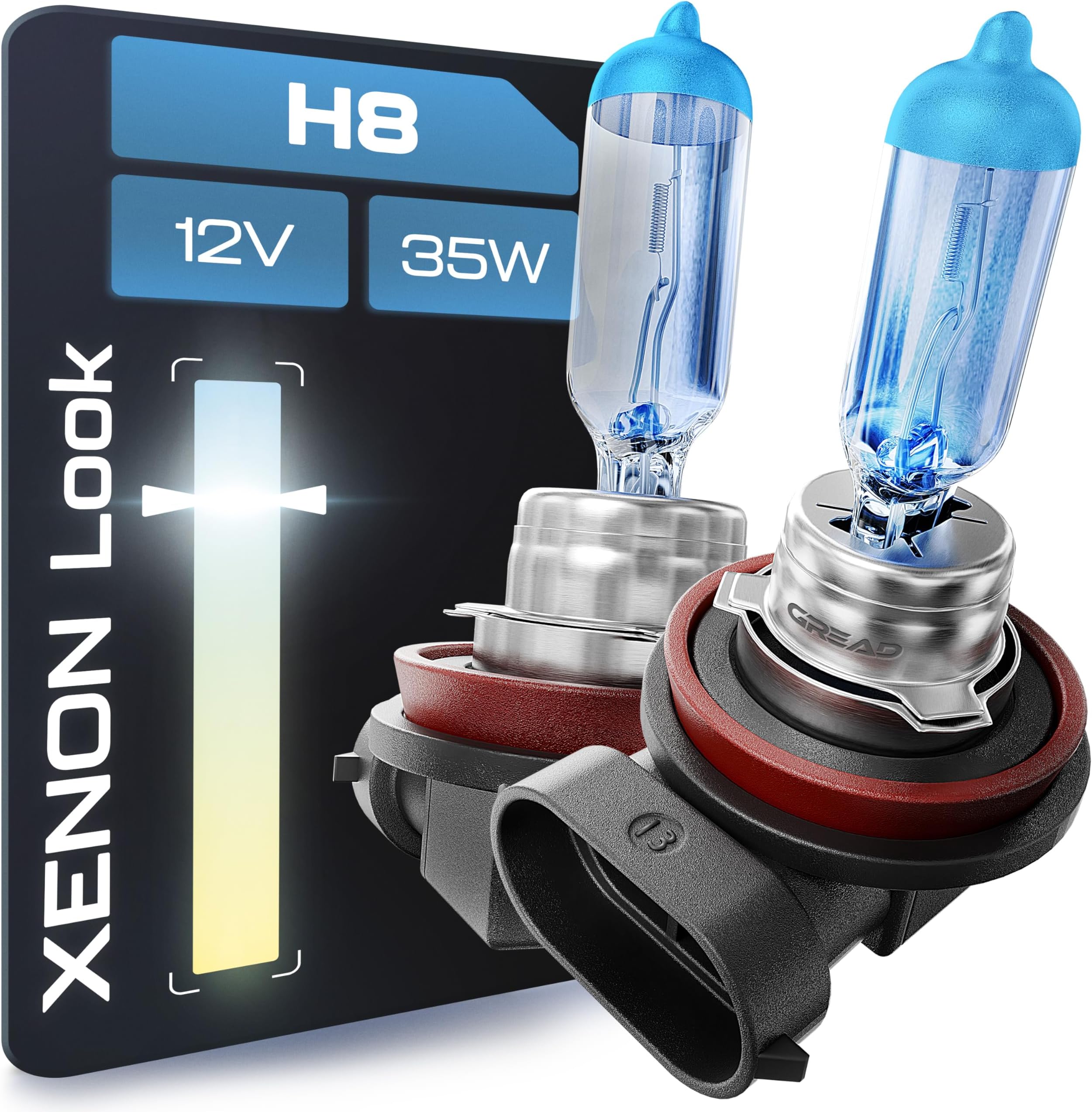 H8 Box Halogen Bulbs Xenon Look - Super White 8500 K 35 W E-Certification Mark 100% Perfect Fit and Long Service Life