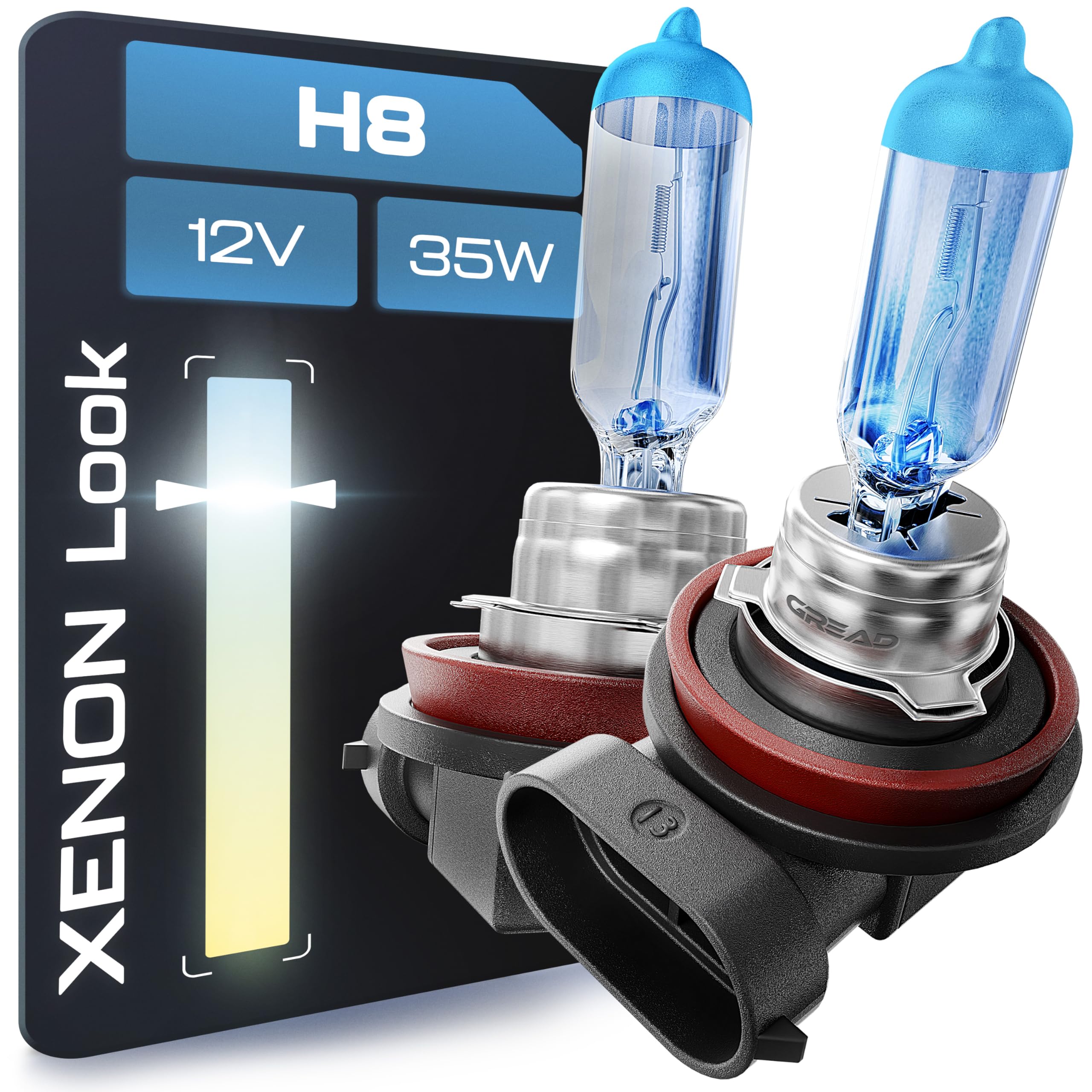 H8 Box Halogen Bulbs Xenon Look - Super White 8500 K 35 W E-Certification Mark 100% Perfect Fit and Long Service Life