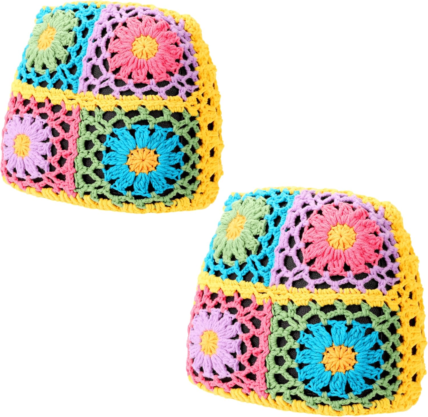 Crochet Seat Headrest Cover, Car Head Rest Protector, Cute Sunflower Car Accessories for Women, Universal Seat Cover Boho Car Decor Fit Sedans,SUVs,Trucks (2)
