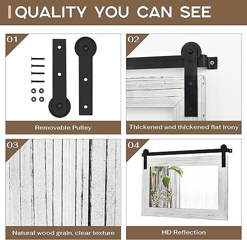 Miniatura 7 de COGOOD Espejo de puerta de granero de granja, 25 x 18 pulgadas, espejo decrativo con marco de madera rústica para baño, sala de estar, decoración de