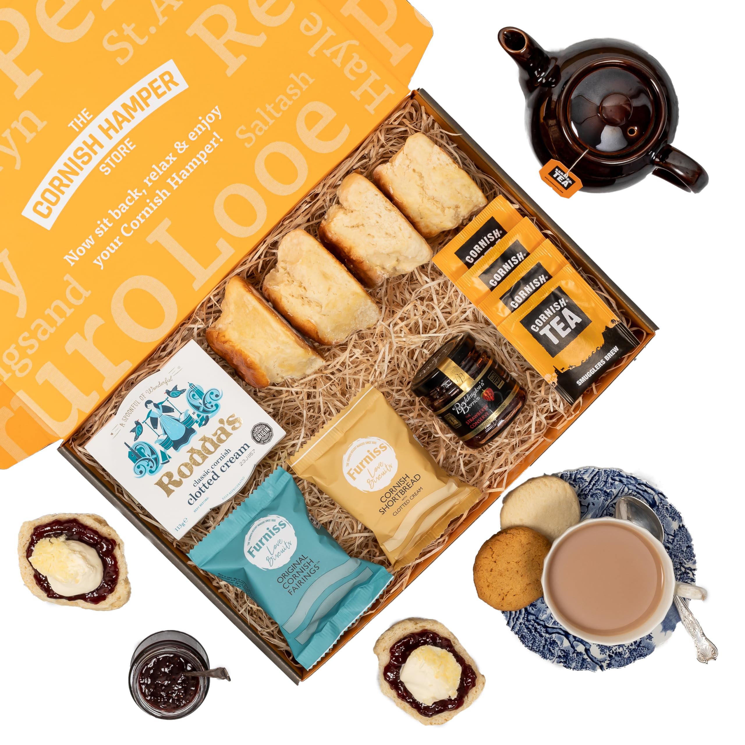 The Cornish Hamper Store Afternoon Tea Hamper – Deluxe Tea Set Hamper Gifts for Women Includes Fresh Scones, Biscuits – Father's Day Gift Hamper, Birthdays, Anniversaries & Special Occasions