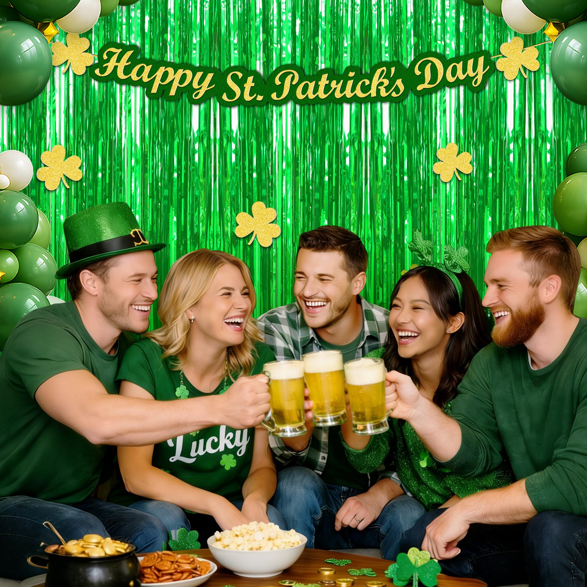 Crosize Confezione da 8 tende con frange in lamina verde da 1 x 3 m, decorazioni per feste, sfondo per feste, stelle filanti glitterate per decorazioni di compleanno