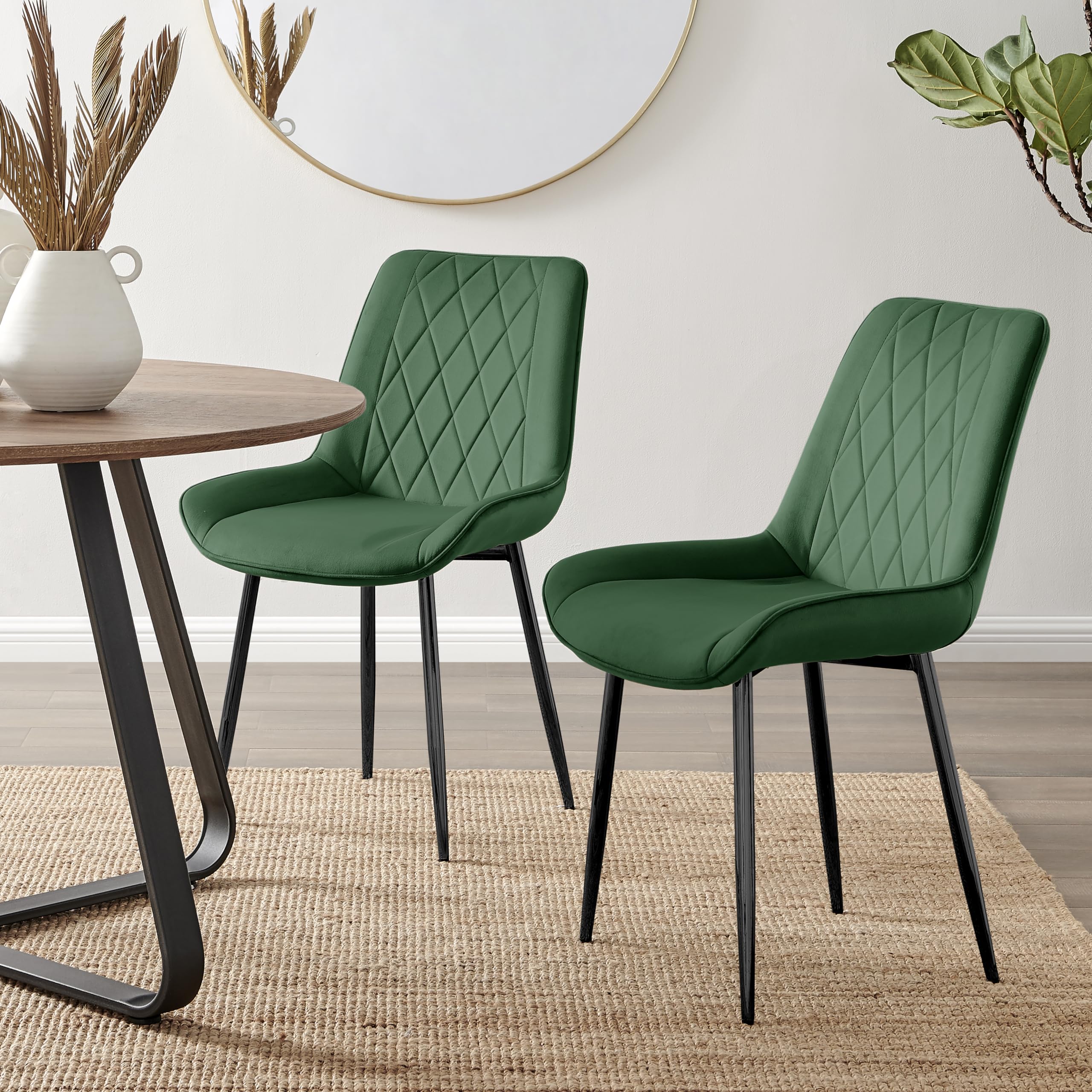 Furniturebox UK 2x Pesaro Velvet Black Metal Leg Modern Contemporary Luxury Dining Kitchen Chairs Set (2x Green Pesaro Black Chairs) — image 1