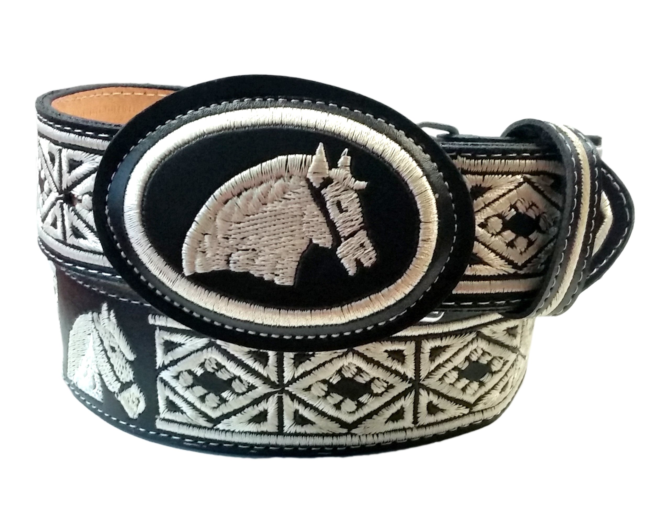 Embroidered Leather Belt Horse Head Black (42)