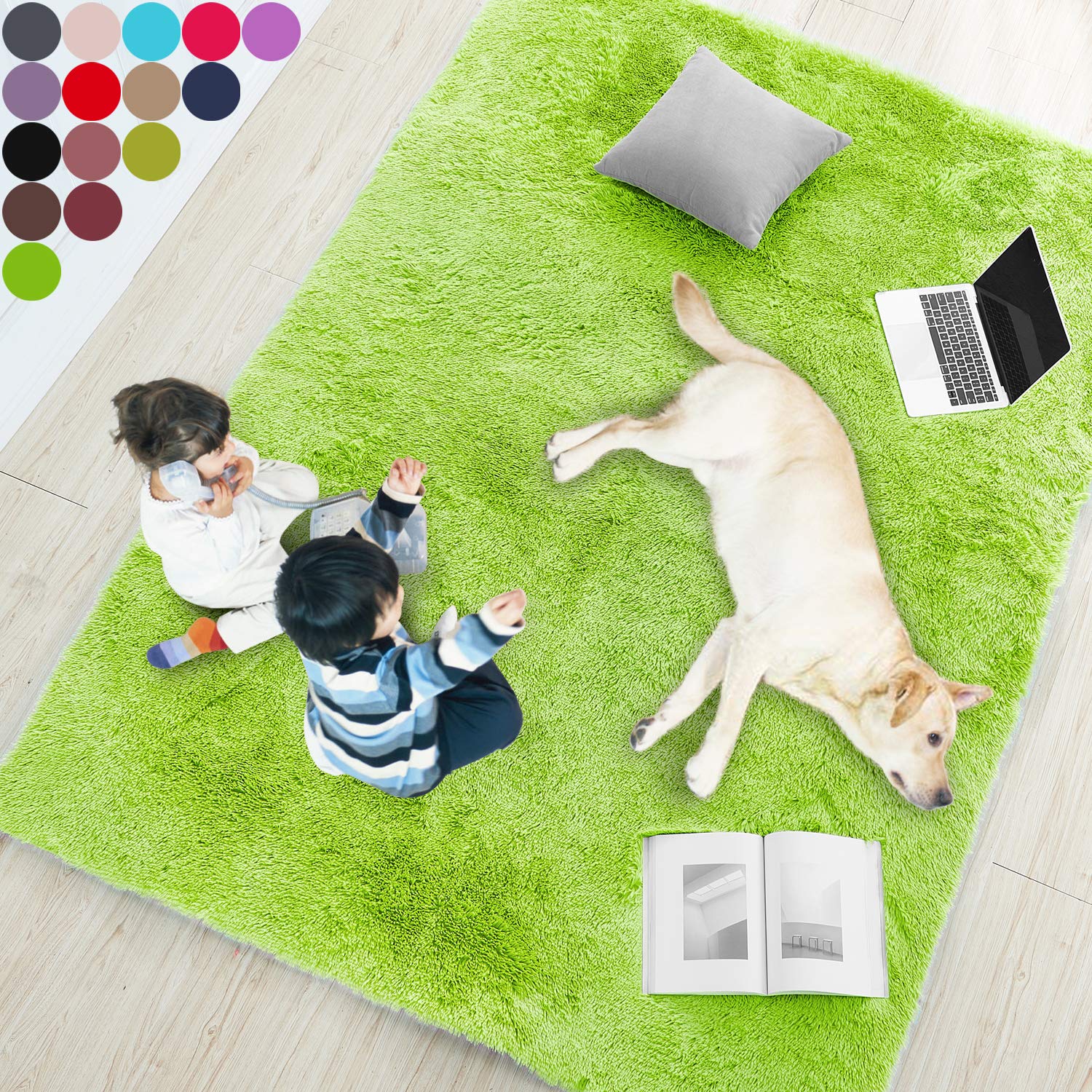 rug for bedroom, Fluffy 2x3 Furry Carpet, Shaggy Door Mat, Cute Green Plush — image 1