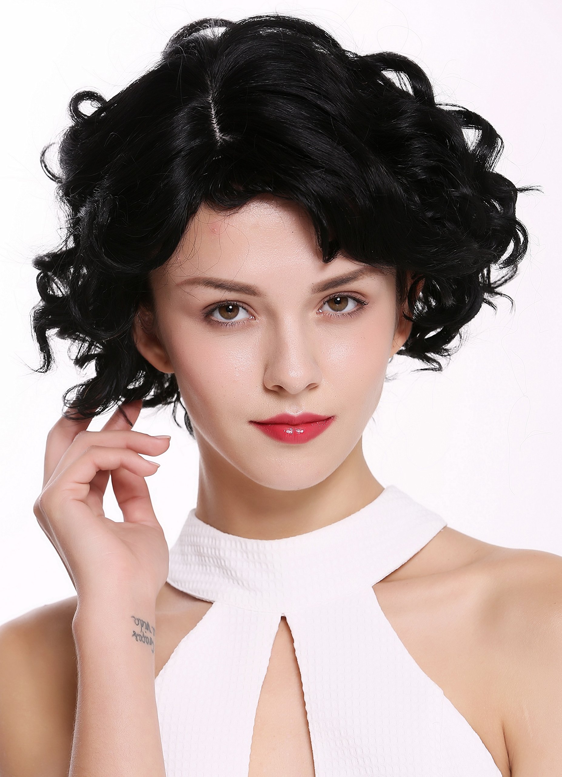 WIG ME UP - MINA-1 Lady Quality Wig short wild n wavy deep black, black (1), Length: approx. 30 cm