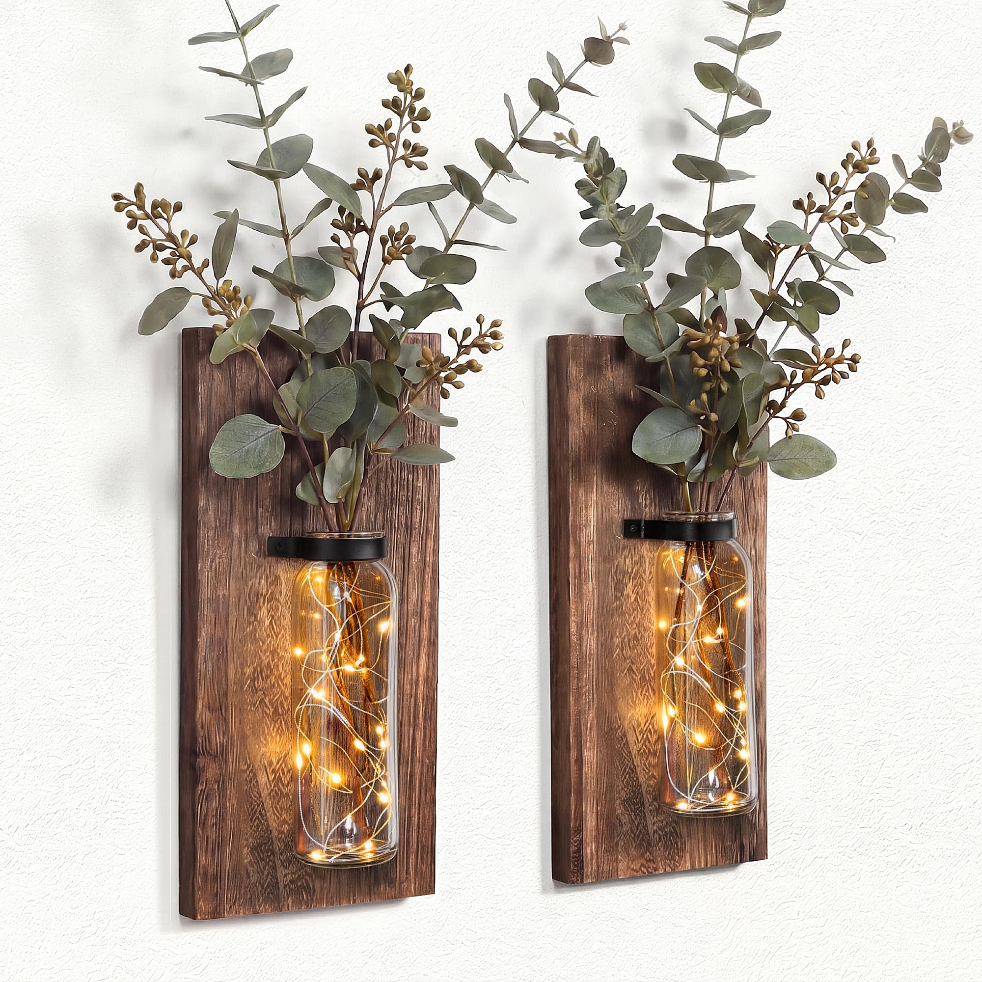 Amazon.com: Heiple 2 Pack Wood Glass Wall Sconces, Farmhouse