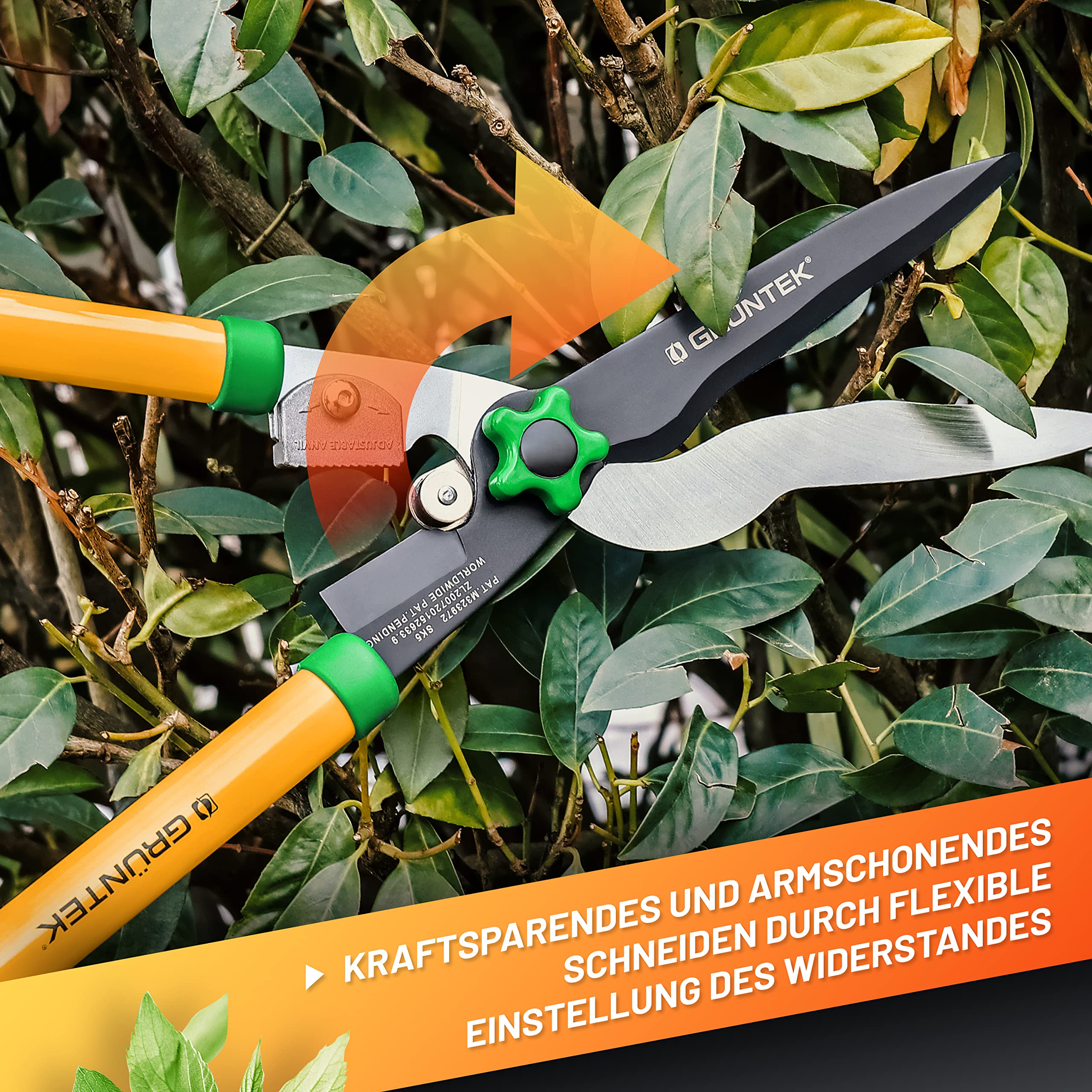 GRÜNTEK Tijeras Cizalla para Setos y Podadoras MARABU. Tijeras de podar de dos manos y Cortarramas en una sola herramienta de jardín