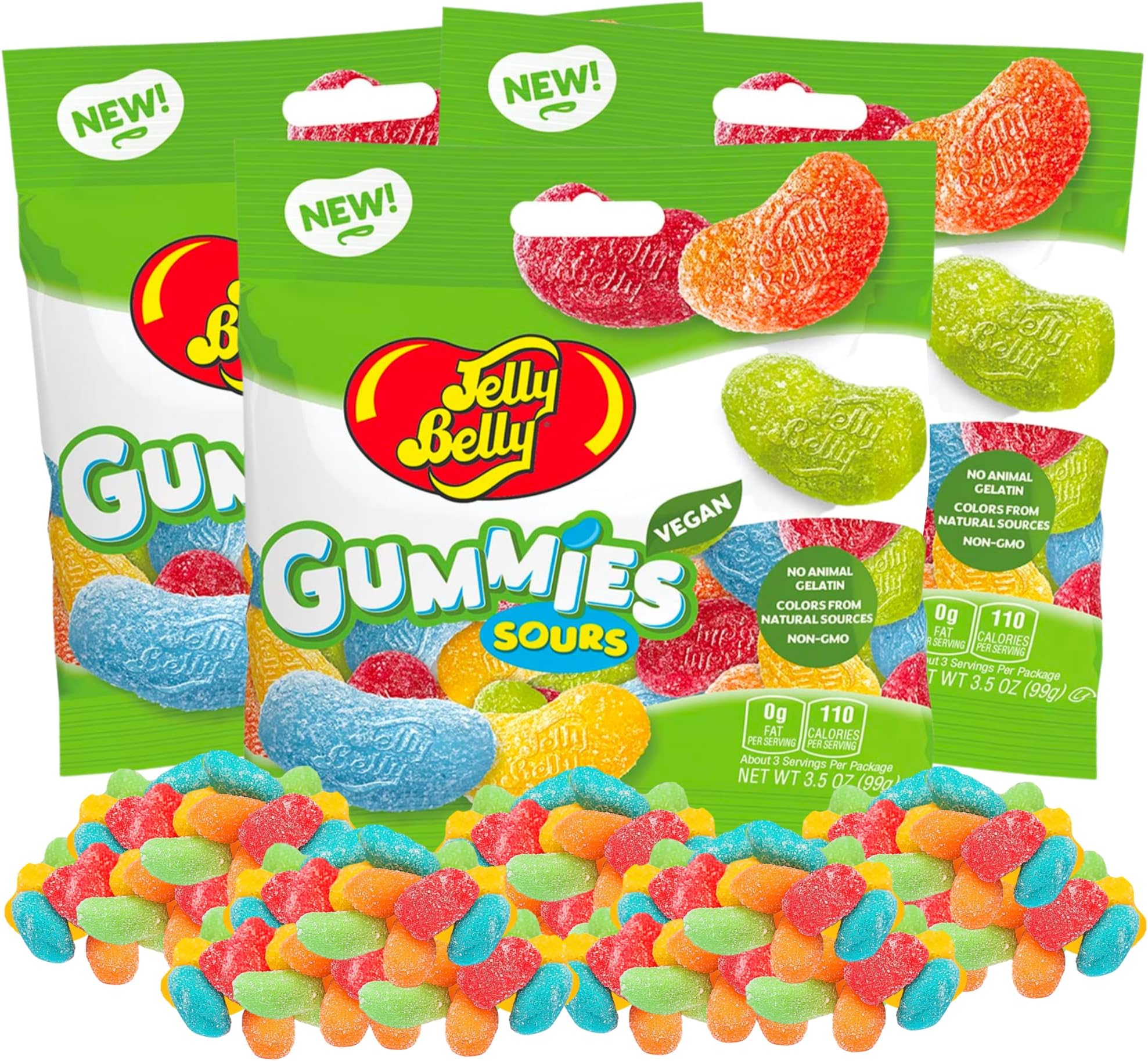 Sour Gummy Jelly Bean Shaped Candies, Fruit Flavored Jumbo Vegan Gummies, Bagged Chewy Candy - 3.5 Ounces Each (Pack of 3)