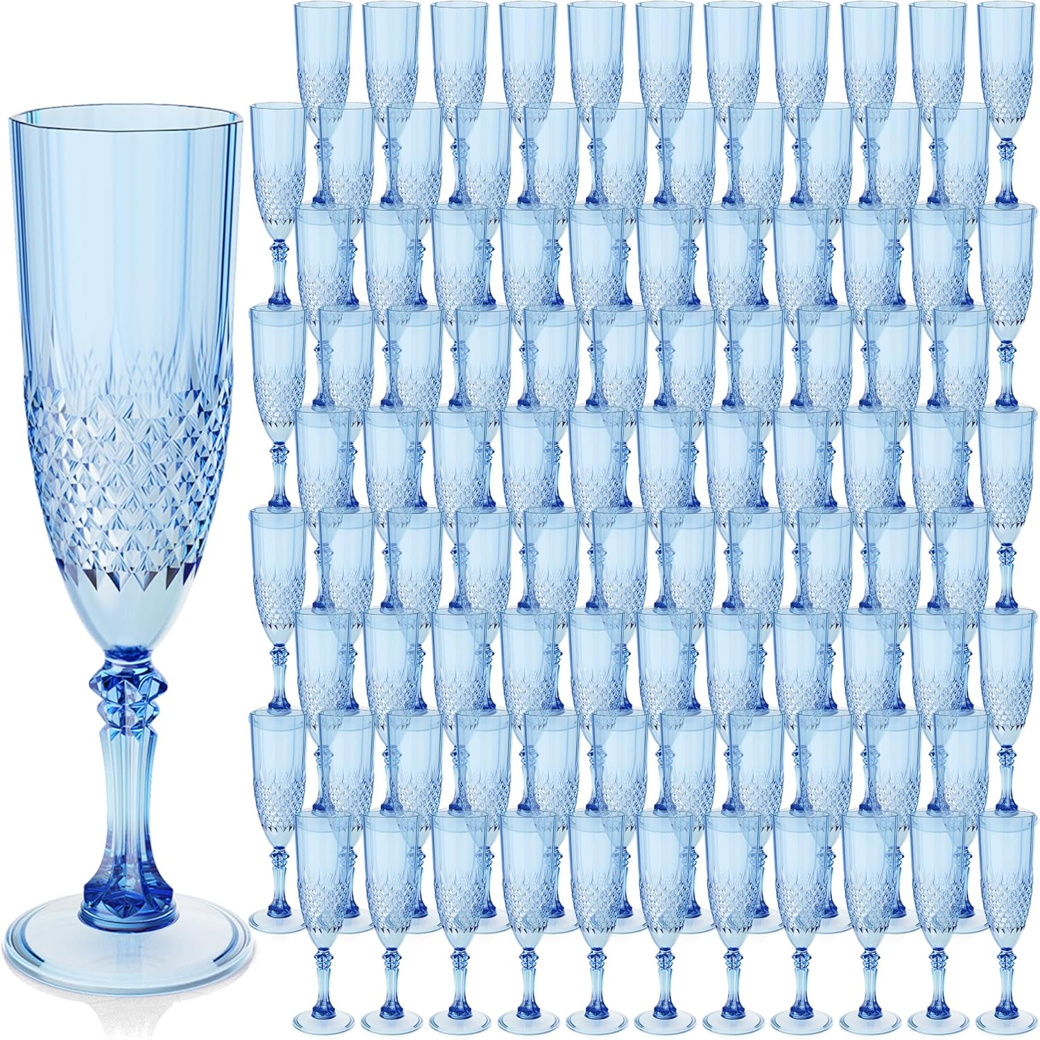 Blue champagne flutes, 100-piece plastic wine glass set