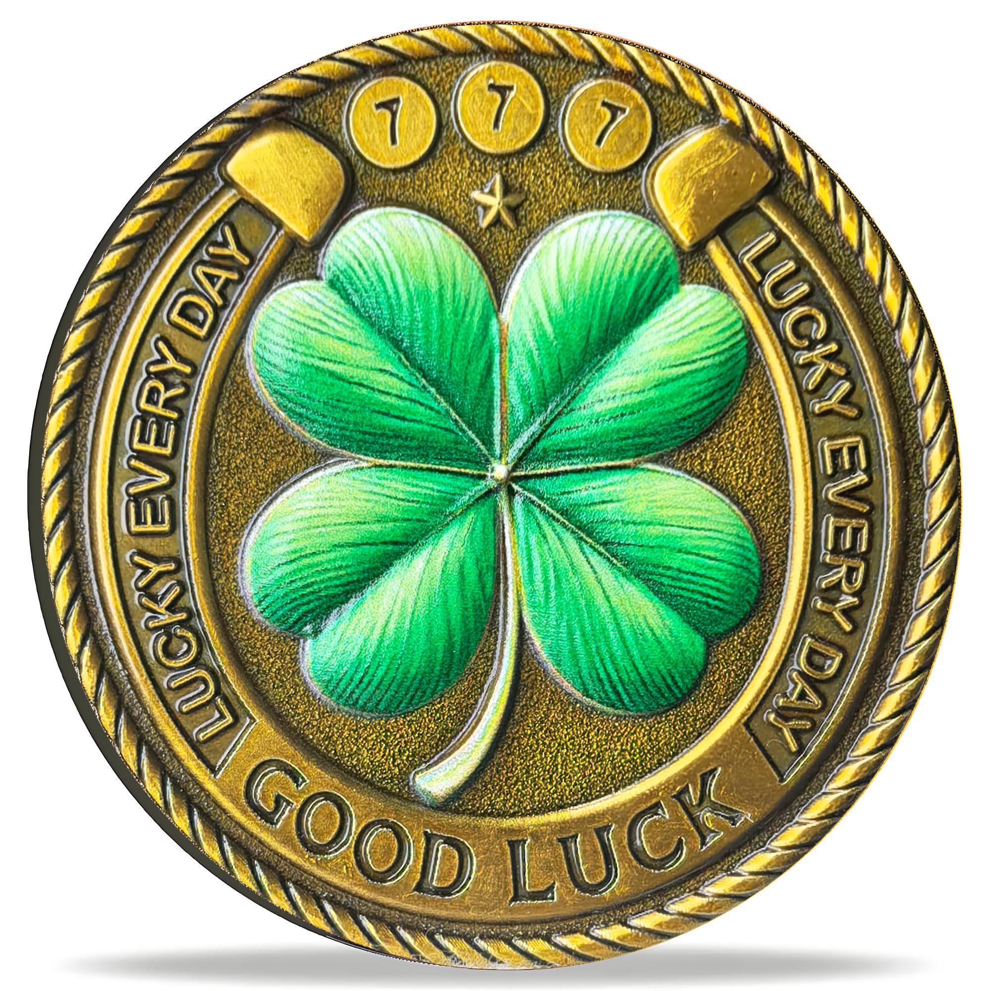 Strugglejewelry Good Luck Coin with Four Leaf Clover & Elephant – Motivational Lucky Charm for Prosperity and Success, Lottery Ticket Scratcher Tool