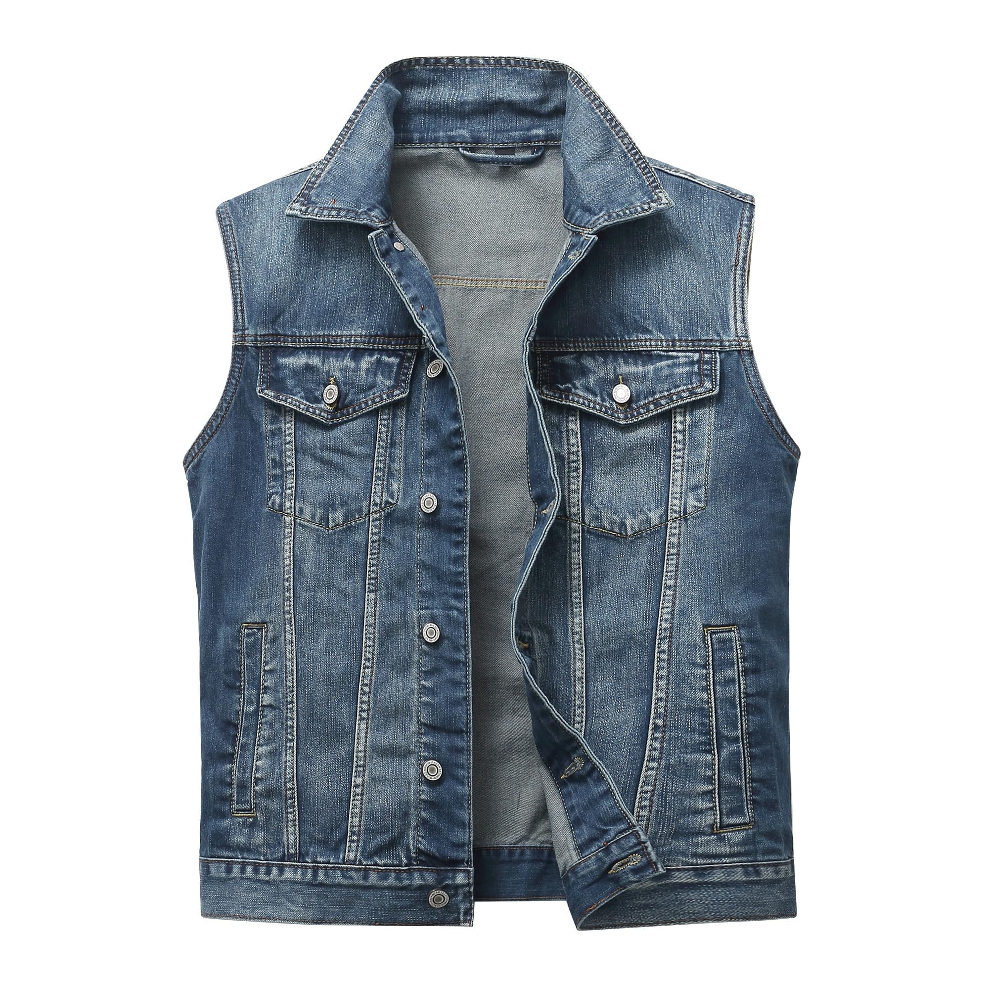 Homme Gilet en Jean Veste Classique Rétro Denim Veste Décontractée Sans Manches Denim Gilet Motard de Multi Poches